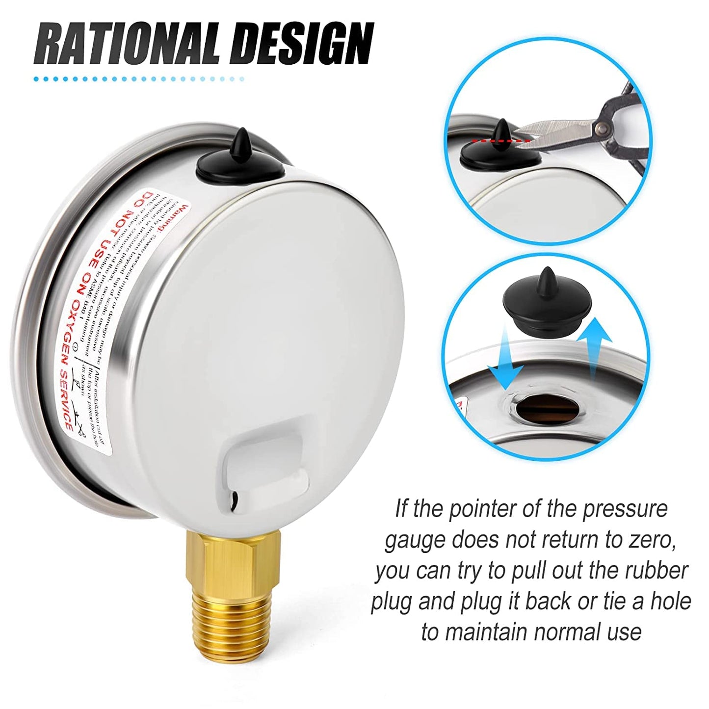 MEANLIN MEASURE 0~200Psi Stainless Steel 1/4" NPT 2.5" FACE DIAL Liquid Filled Pressure Gauge WOG Water Oil Air Back Mount (Pack of 2), with 1/2" NPT and 3/8" NPT Hex Bushing