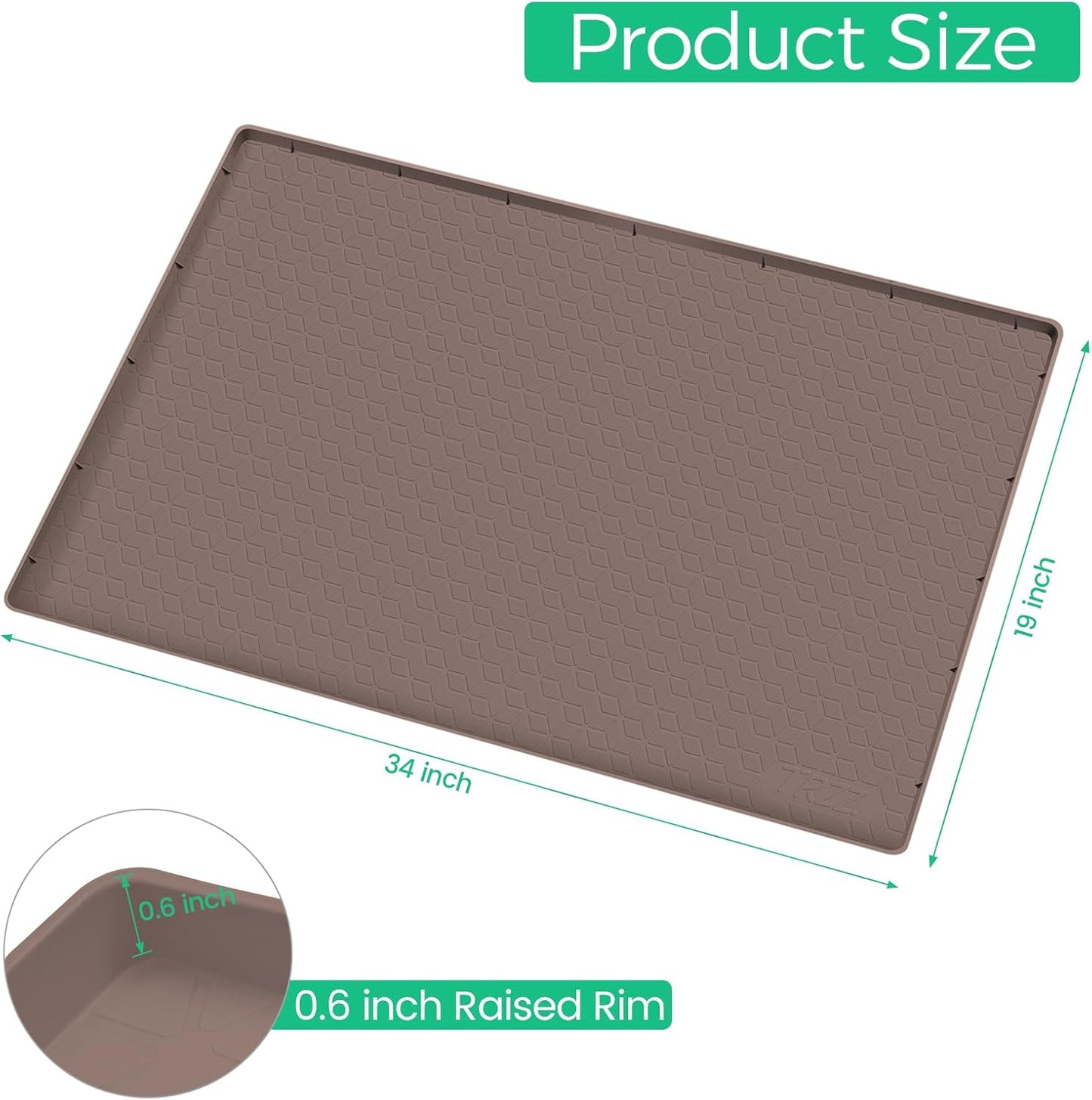 TRZZ Silicone Waterproof Under Sink Mat 34" x 19", Drip Tray and Cabinet Liner for Kitchen and Bathroom, Prevents Water Damage and Organizes Cabinets (Brown)