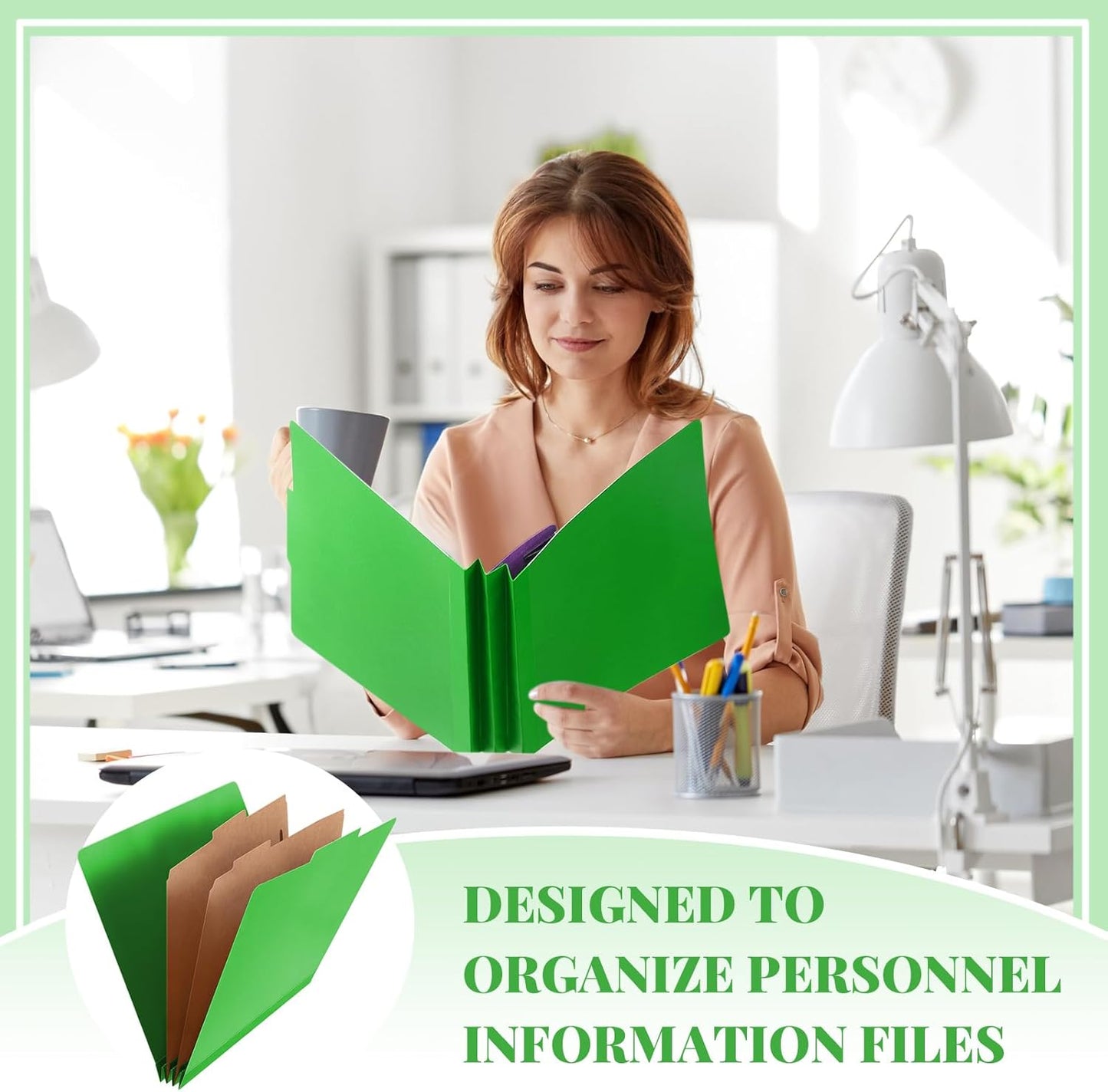 12 Pcs Classification Folders Letter Size Bulk - 2 Dividers Pressboard File Folder with 3. 5 Inch Expansion, 2 Prongs Fastener, Heavy Duty Office File Organizer for Teacher Medical (Green)