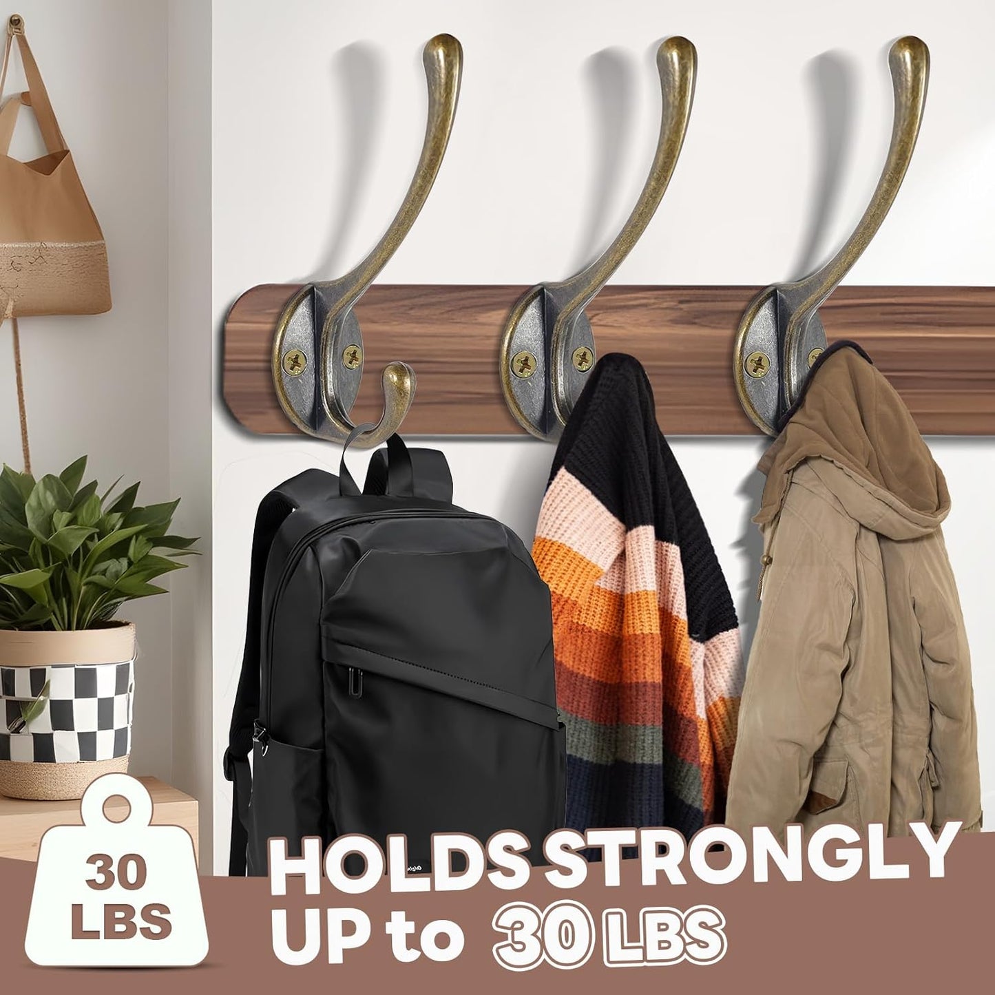 Wall Hooks for Hanging, 15-Pack Heavy Duty Metal Coat Hooks, for Living Room, Bathroom, Kitchen, Bedroom for Towel, Hat, Key, Closet, Bag (Bronze)