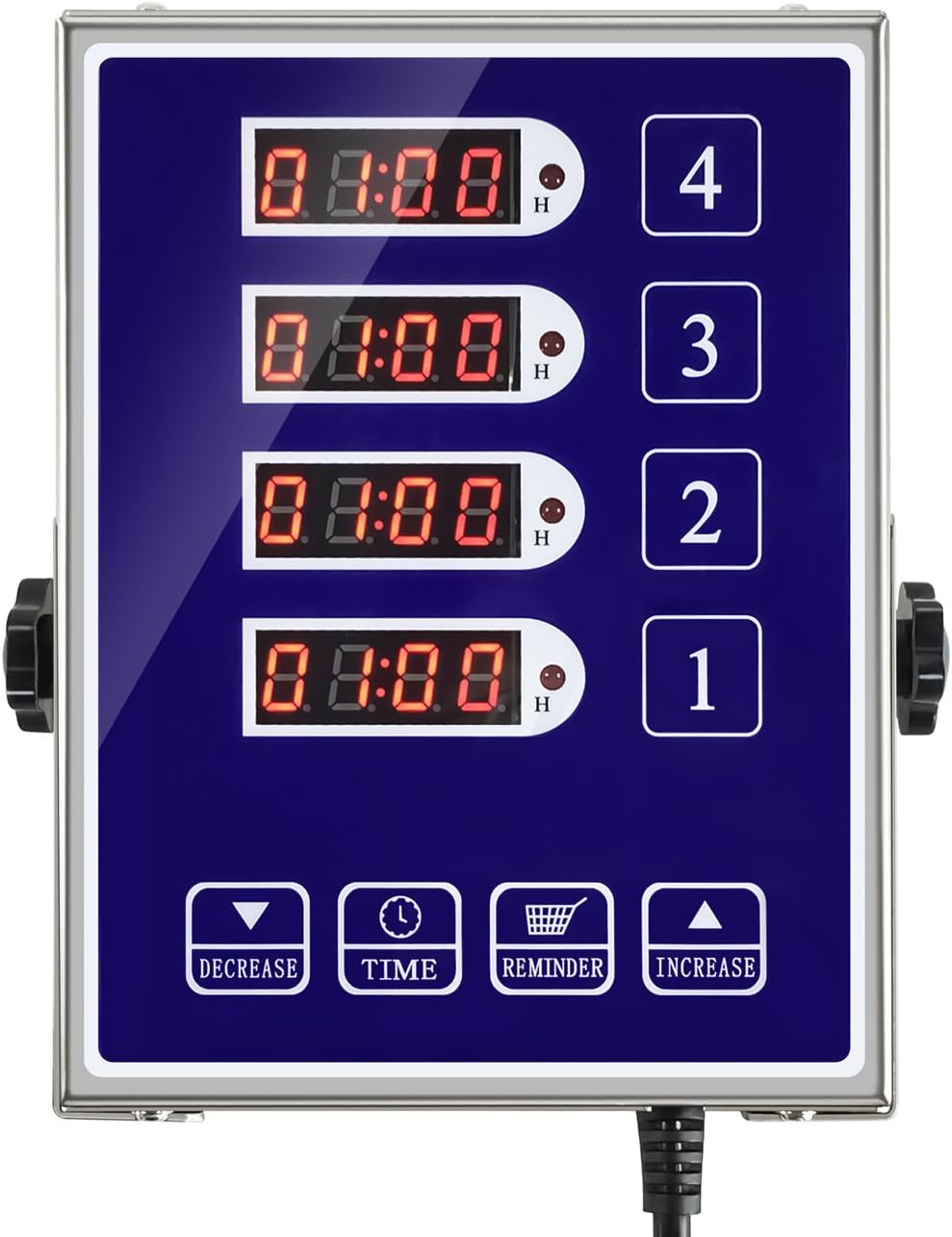 Precision Kitchen Timers for Cooking – 4 Channel Commercial Kitchen Timer Restaurant Kitchen Supplies – Stainless Steel Digital LED Chef Cooking Timer – Reminder Function, Loud Alarm, Blue