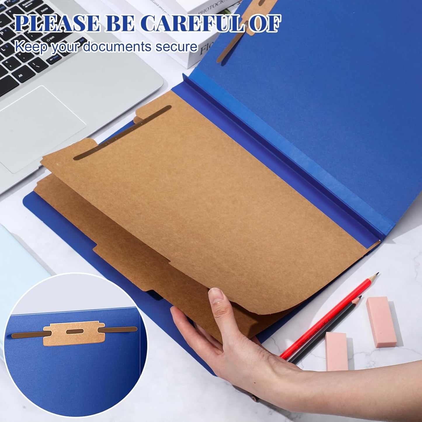 60 Pcs Classification Folders Letter Size, 2 Divider Pressboard File Folders with 3. 5 Inch Expansion, 2 Prongs Fastener, Heavy Duty Office File Organizers for Teachers, Medical (Dark Blue)