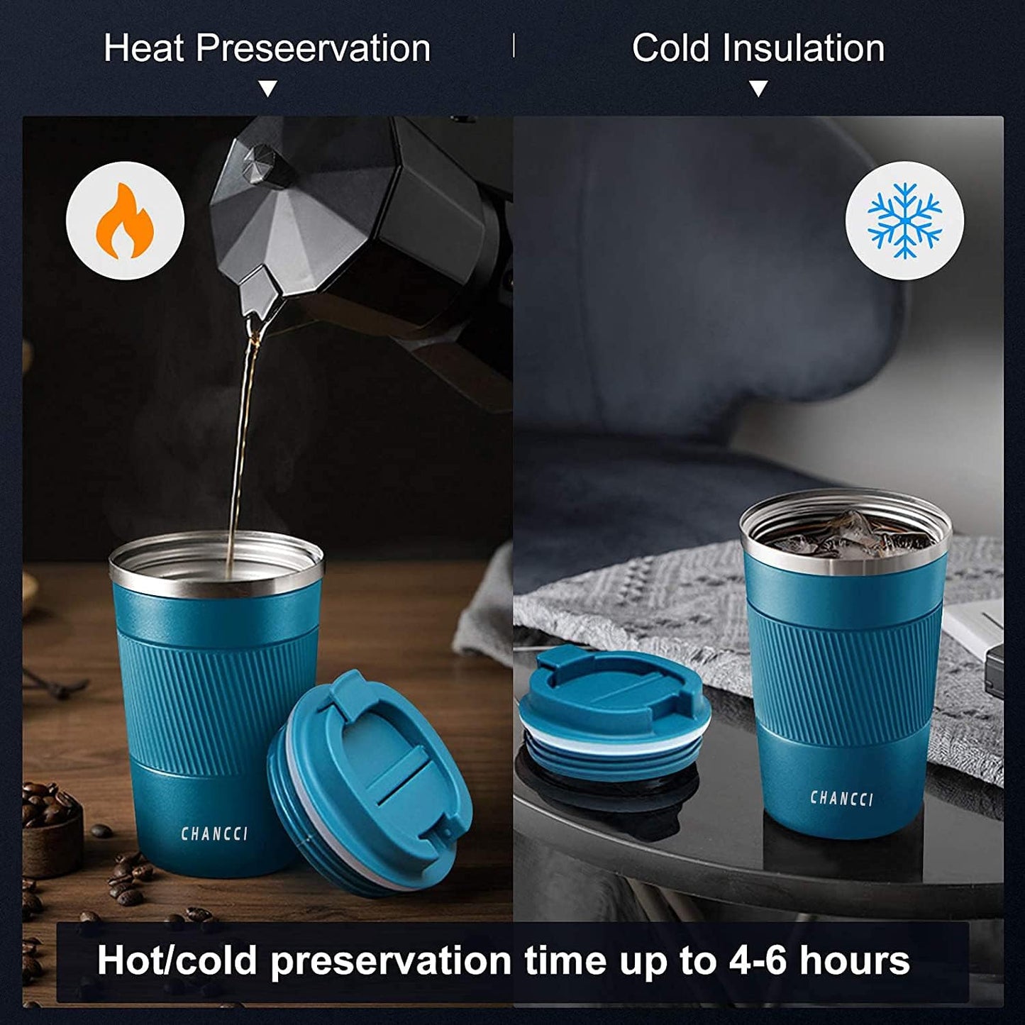 Travel Coffee Mug Spill Proof Leakproof 12 oz Insulated Coffee Mug with Screw Lid, Stainless Steel Vacuum Tumbler Reusable Thermal Coffee Cup to go for Hot and Cold Drinks -380ml,Blue
