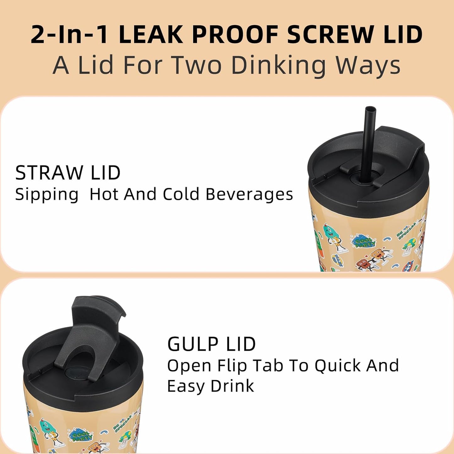 BJPKPK 22oz Tumbler With lid And Straw Stainless Steel Travel Coffee Mug Insulated Tumblers Cups,Spring Party Brown