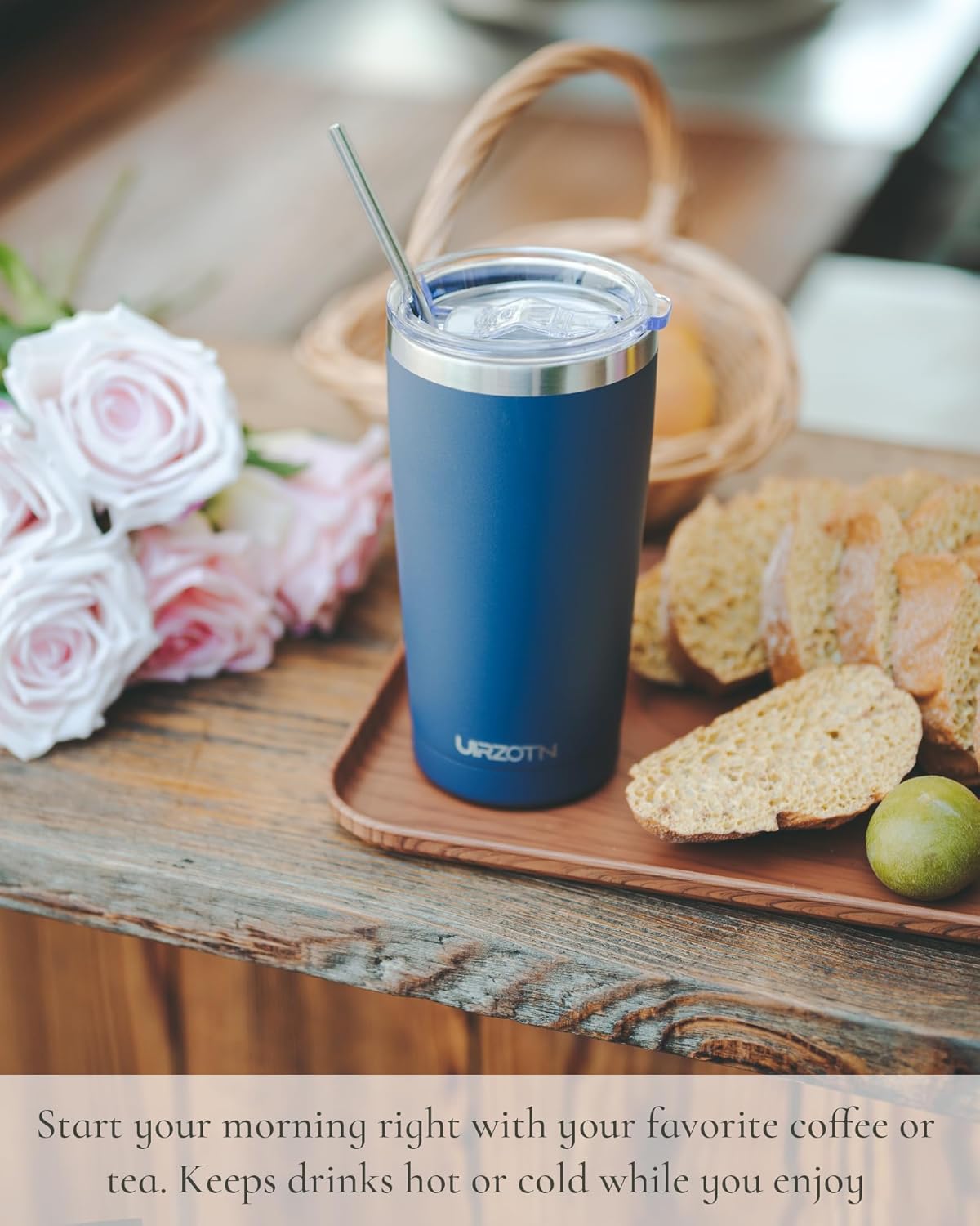 Travel Coffee Tumbler 20oz, Leakproof Travel Coffee Mug with Lid and Straw, Stainless Steel Double Wall Vacuum Insulated Tumbler for Hot/Iced Drinks (Textured Matte, White)