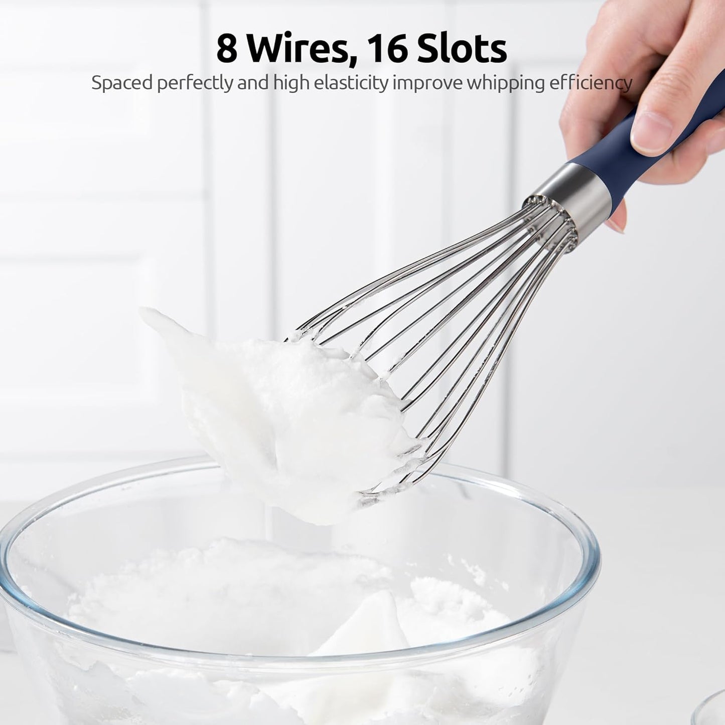 U-Taste Balloon Whisk for Cooking: 18/10 Stainless Steel Kitchen Wire Whisk, Medium Heavy Duty Egg Beater, Hand Baking Mixing Tool with 8 High Flex Wires for Stirring, Blending Sauce (Midnight Blue)