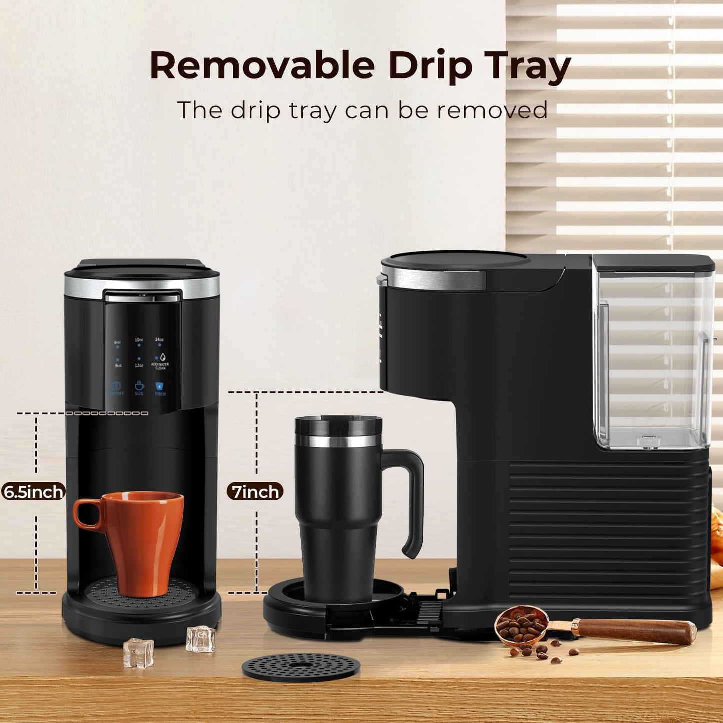 Single Serve Coffee Maker K Cup 2 in 1 Coffee Machine with Ground Coffee & Pods Coffee, 6 to 14 Oz Brew Sizes,Mini One Cup Drip Coffee Maker with Auto Cleaning & Shut Off, Black