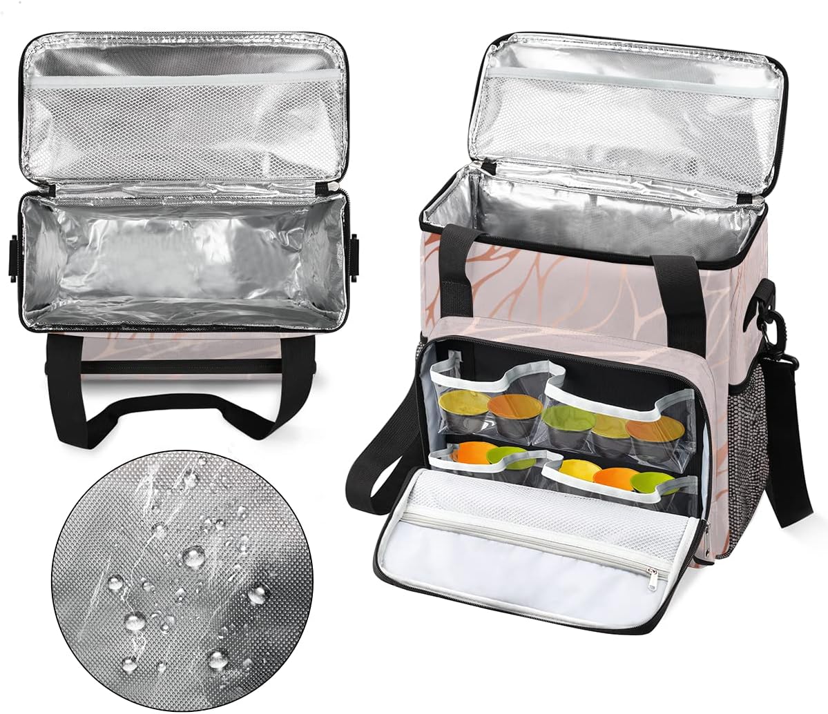 Abstract Rose Gold Marble Coffee Maker Carring Bag Travel Storage Tote Bag Compatible with Keurig K-Mini or K-Mini Plus Portable Single Serve Coffee Brewer Case with Pockets for K-cup Pods