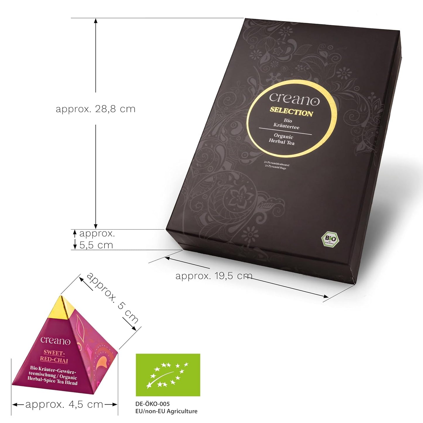 Creano Organic Herbal Tea Gift Set "Organic Herbal Tea" – 24 Pyramid Tea Bags in 9 Different Varieties – 60 g*