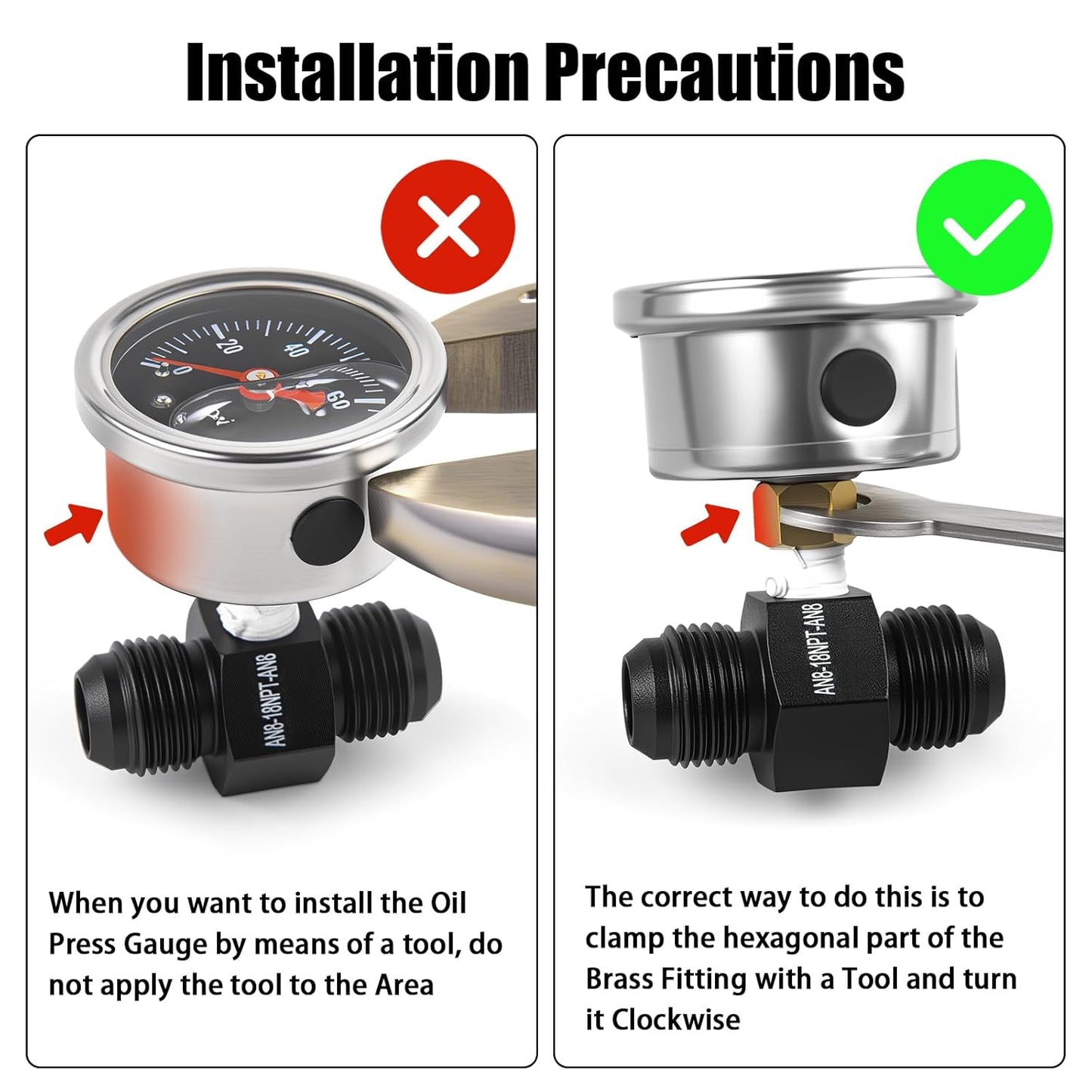 Universal 0-100psi Fuel Pressure Gauge 1/8" NPT Oil Press Gauge with 6AN Male to 6AN Male Fuel Pressure Fitting Adapter