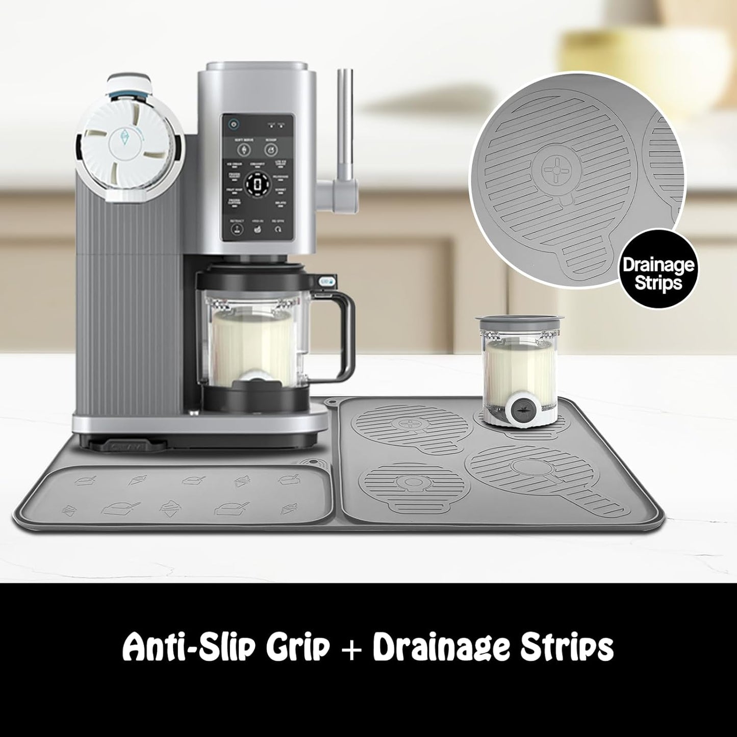 Silicone Coffee Mat 25"x16'' Large Coffee Bar Mat for Counter Station Accessories, Bar Mat with Detachable Dish Drying Mat - Fits Under Coffee Maker, Ice Cream Maker & Dish Rack, 3 IN 1