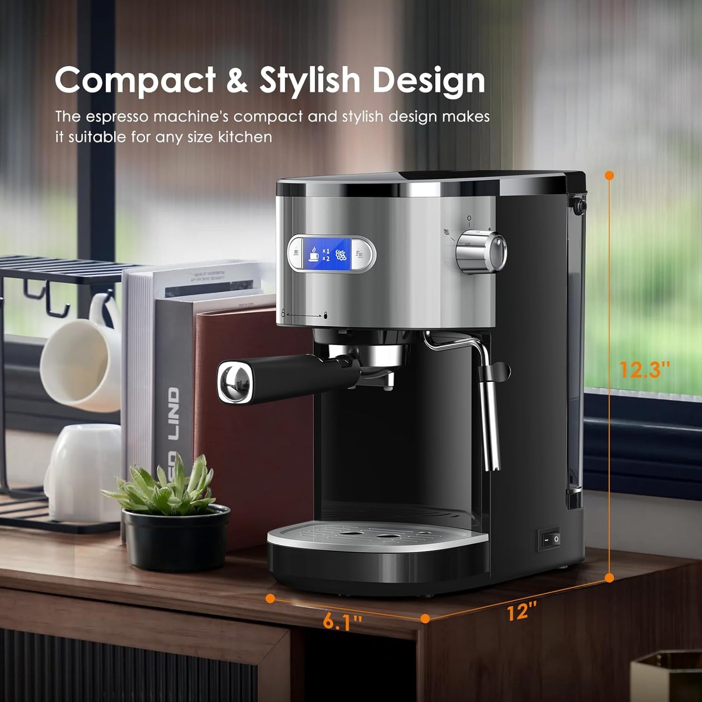 COWSAR Espresso Machine 20 Bar, Compact Espresso Maker with Milk Frother Steam Wand, Expresso Coffee Machines with 45 OZ Removable Water Tank for Cappuccino, Latte, Home