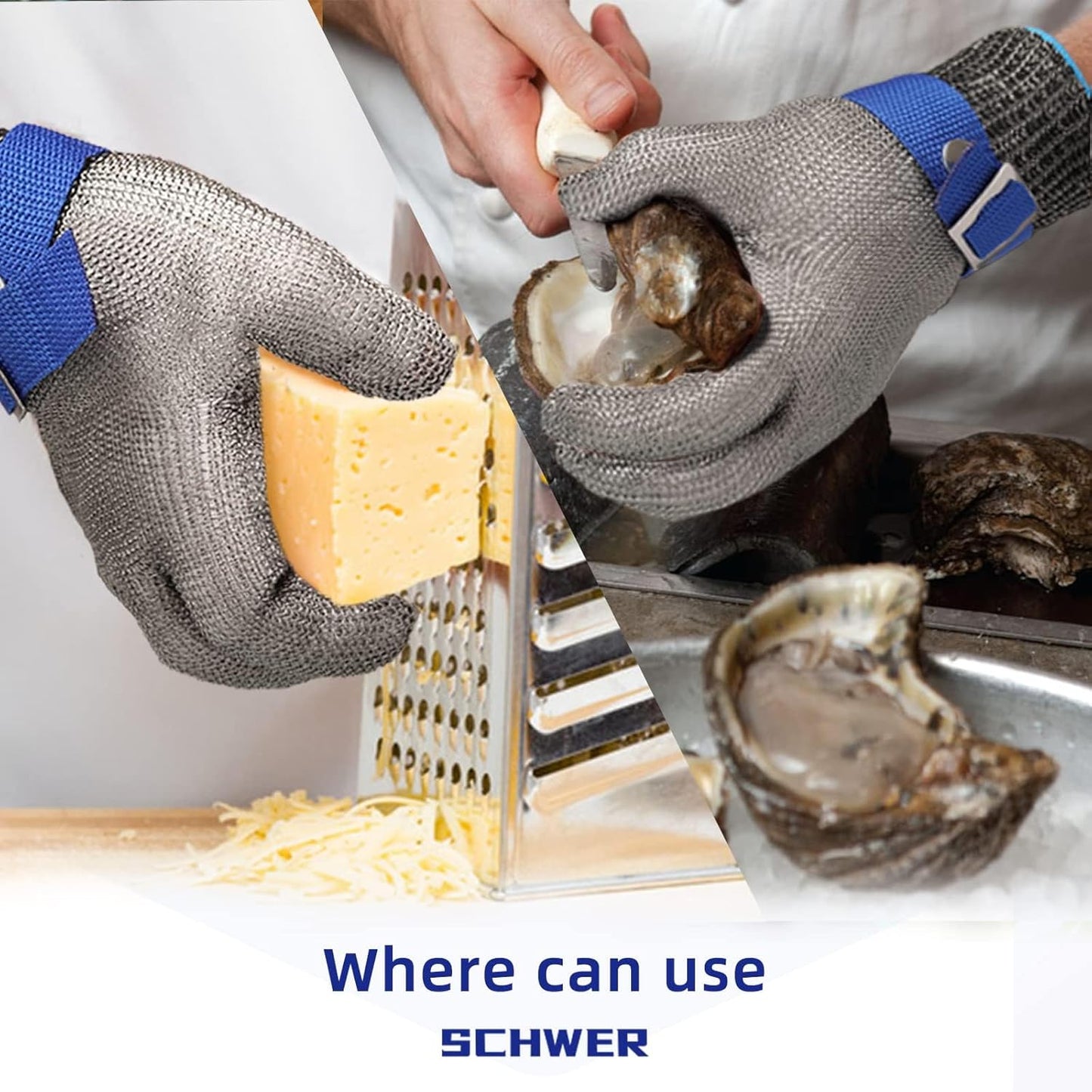 Schwer SlicePro ANSI A9 Cut Resistant Glove PR1706, Stainless Steel Mesh Metal Glove, Food Grade for Kitchen Cooking, Butcher Meat Cutting, Oyster Shucking, Mandoline, Fishing, Non-PFAS (M, 1 PCS)