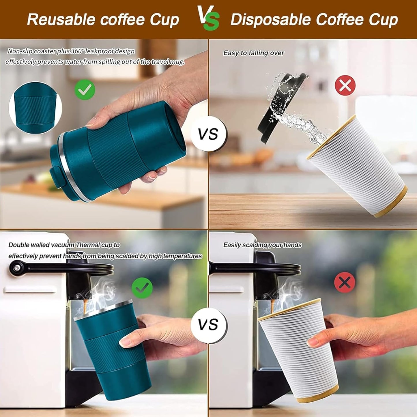 YINBAOGE Insulated Travel Coffee Mug Spill Proof Leak Proof Pobtable To Go Camping Stainless Steel Coffee Tumbler Reusable Coffee Cups with Lids Thermos for Hot and Cold Drink (Blue, 17 OZ)