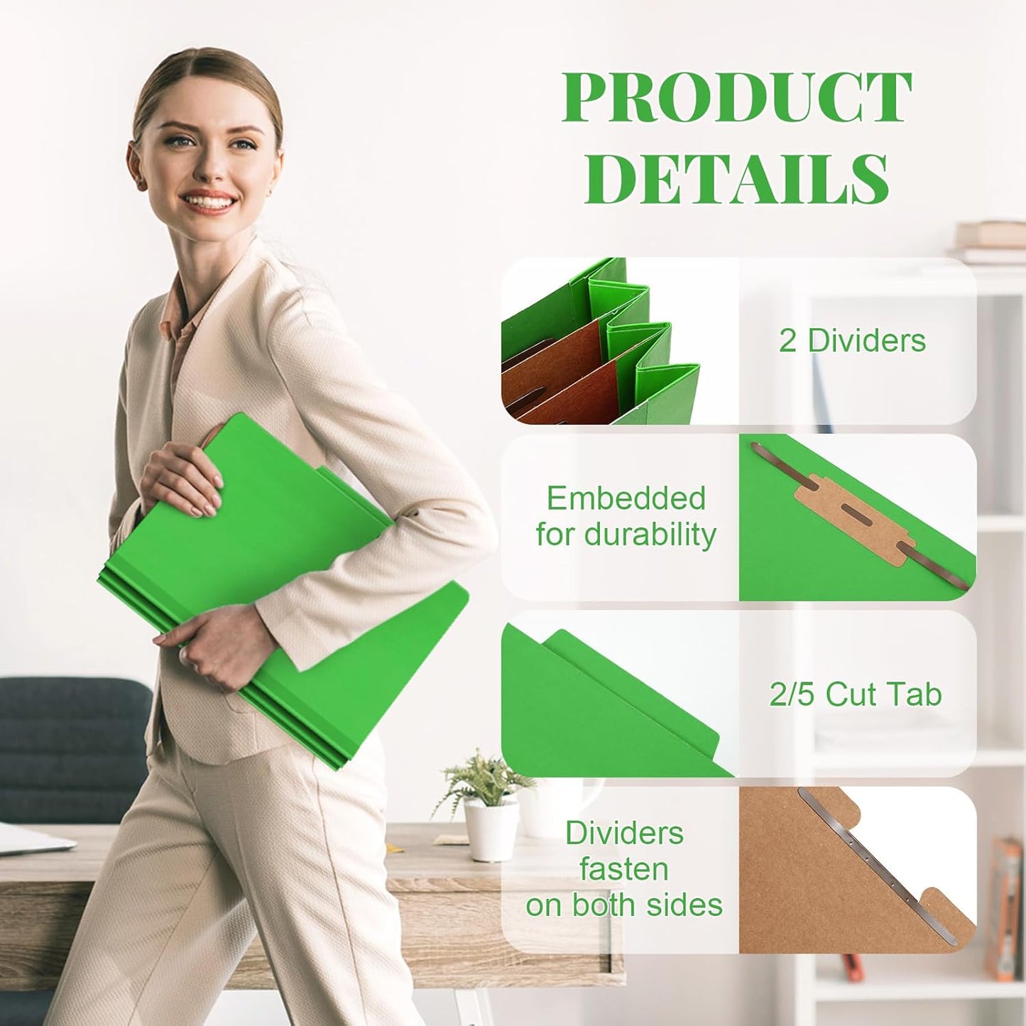 36 Pcs Classification Folders Letter Size, 2 Divider Pressboard File Folders with 3. 5 Inch Expansion, 2 Prongs Fastener, Heavy Duty Office File Organizers for Teachers, Medical (Green)