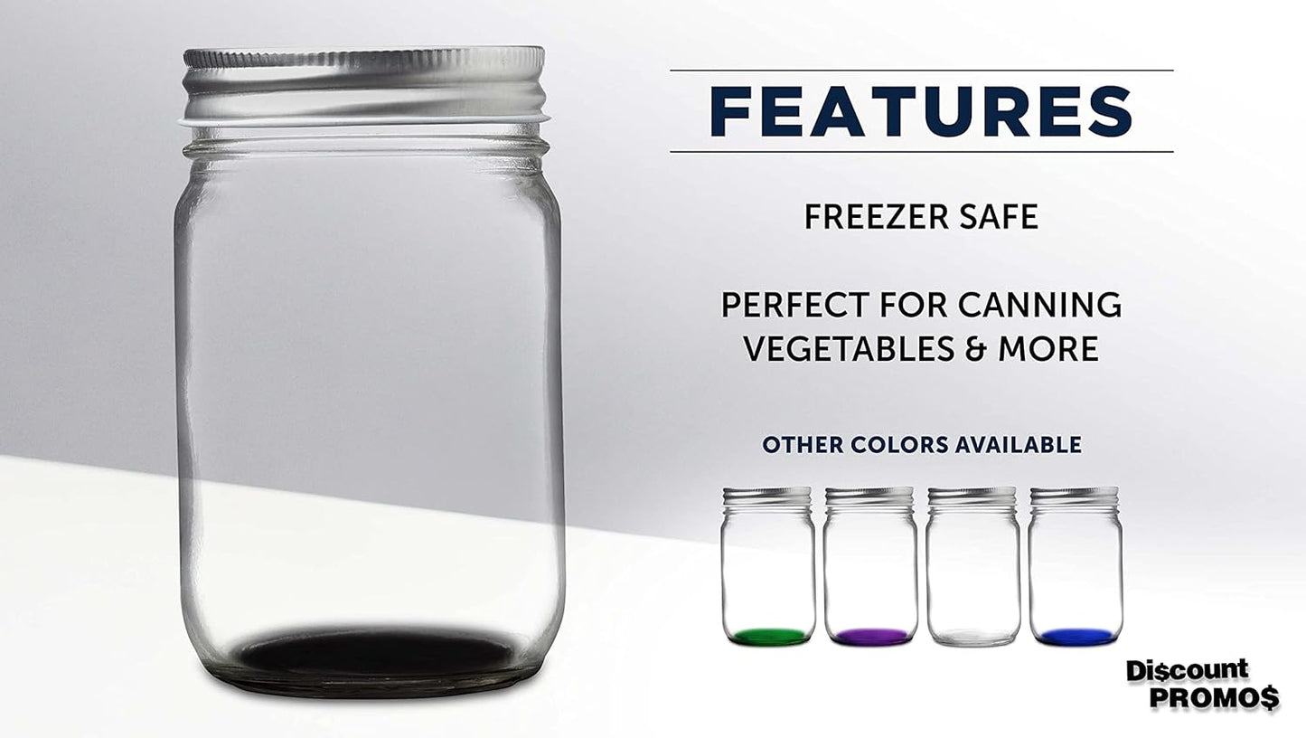 DISCOUNT PROMOS 10 Decorating Mason Jars Set, 12 oz. - Canning, Aluminum Lid - Black