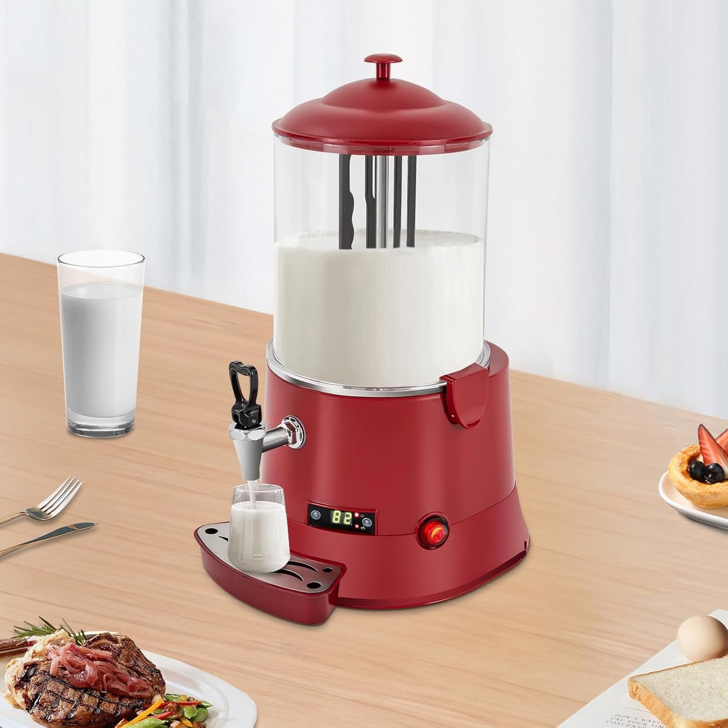 Hot Chocolate Maker Machine, 400W 10L/2.7Gal Electric Stainless Steel Hot Chocolate Dispenser Melting Machine, Commercial Beverage Warmer Coffee Maker for Kitchen Party, Red
