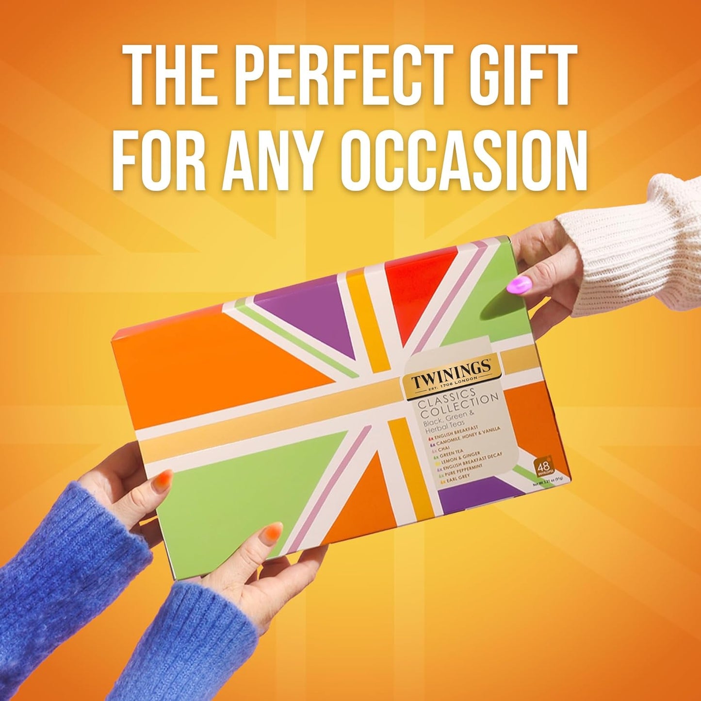 Twinings Tea Classics Collection Gift Box Variety Sampler, 48 Tea Bags (Pack of 1), Enjoy Hot or Iced, Includes Black, Herbal, Green, & Chai Teas