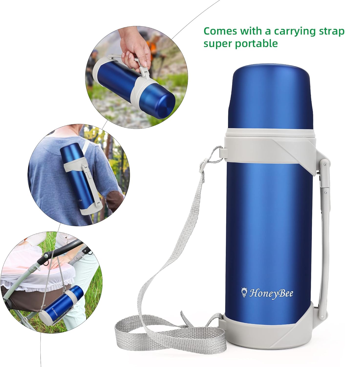 HoneyBee Hot Drinks Keeps Liquid Hot or Cold for Up to 24 Hours Thermos 41 Ounce Coffee Thermos 18/8 Stainless Steel Bpa-Free Insulated Flask，Flask for Hot Water (Blue)