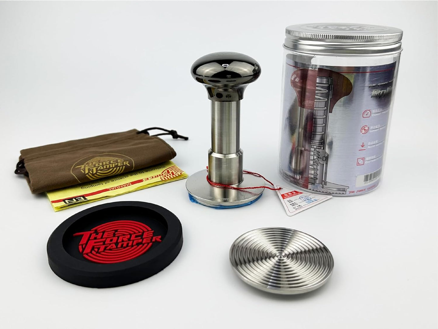 The Force Tamper Automatic Impact Adjustable Constant Pressure and Autoleveling Coffee Tamper Black Mirror Jellyfish AL Handle Set Pro (Extend Set, 58.35mm)