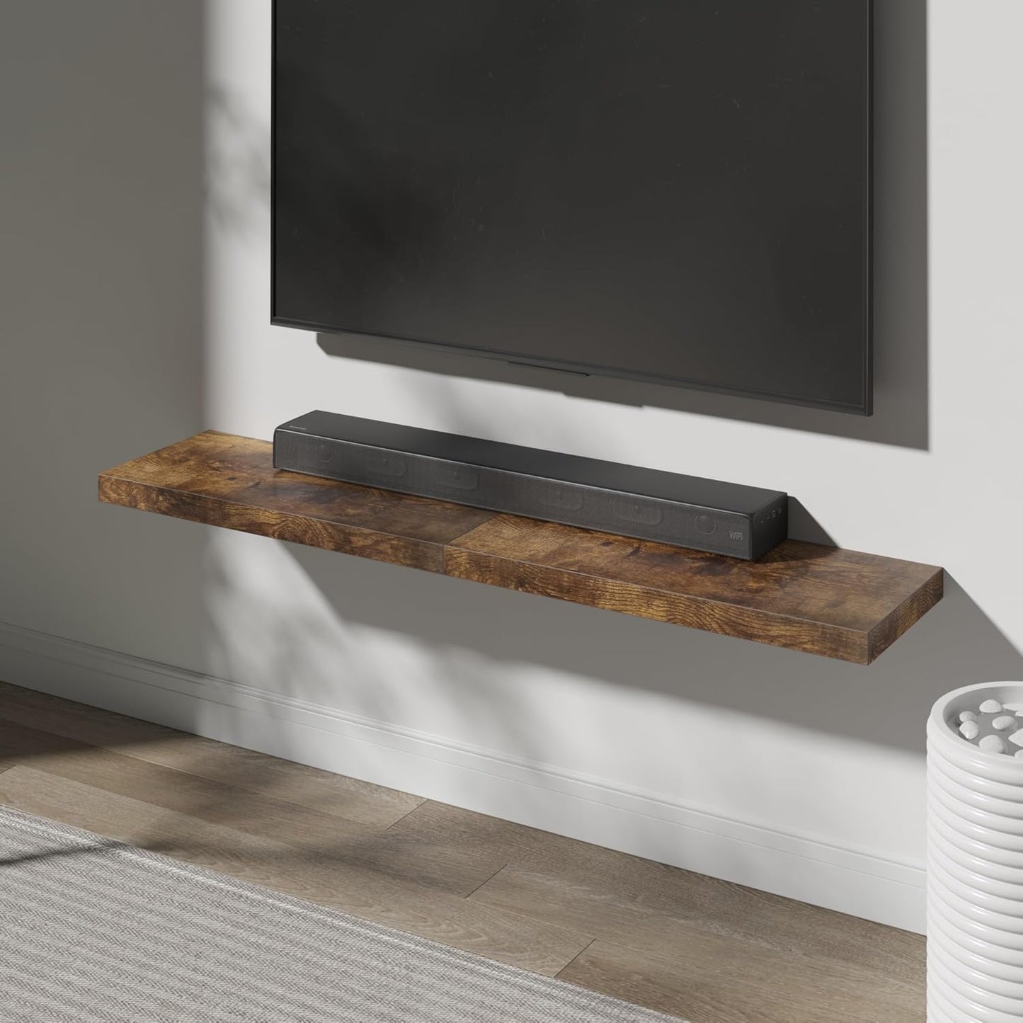 Floating Shelf, Set of 3 Wall Shelf, 24 in W x 12.75 in D x 2 in H Wooden Floating Wall Shelf with Invisible Brackets for Living Room/Bedroom/Bathroom/Kitchen Storage and Decor, Rustic Brown
