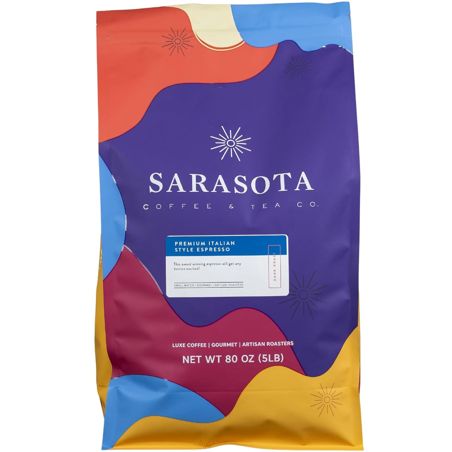 Sarasota Coffee Ground Espresso | Dark Roast Gourmet Coffee Grounds | Low Acid, Mold Free, Specialty Grade, Bulk Ground Espresso Coffee | 5lb (80 oz)