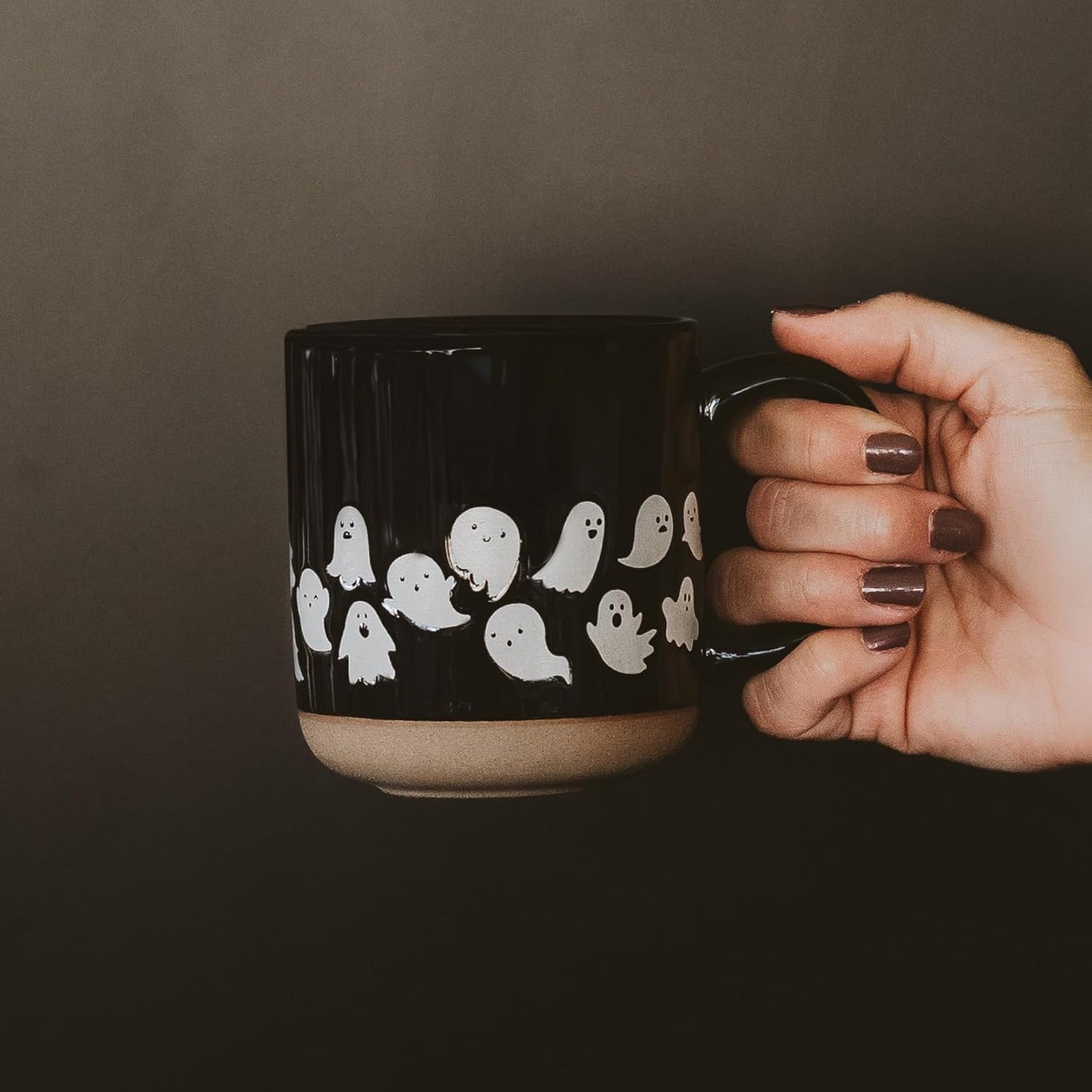 Sweet Water Decor White Ghosts Black Halloween Mugs - Halloween Coffee Mug Dishwasher & Microwave Safe - Fall Mug for Coffee & Hot Cocoa or Seasonal Brew - Black Stoneware Ghost Mugs
