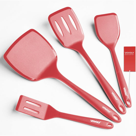 Silicone Spatula Set, 600¡ÆF Heat Resistant Silicone Spatula Turner Flipper for Cooking, Non Stick and Non Scratch Kitchen Utensils for Eggs & Pancakes, 4 Pack, Red