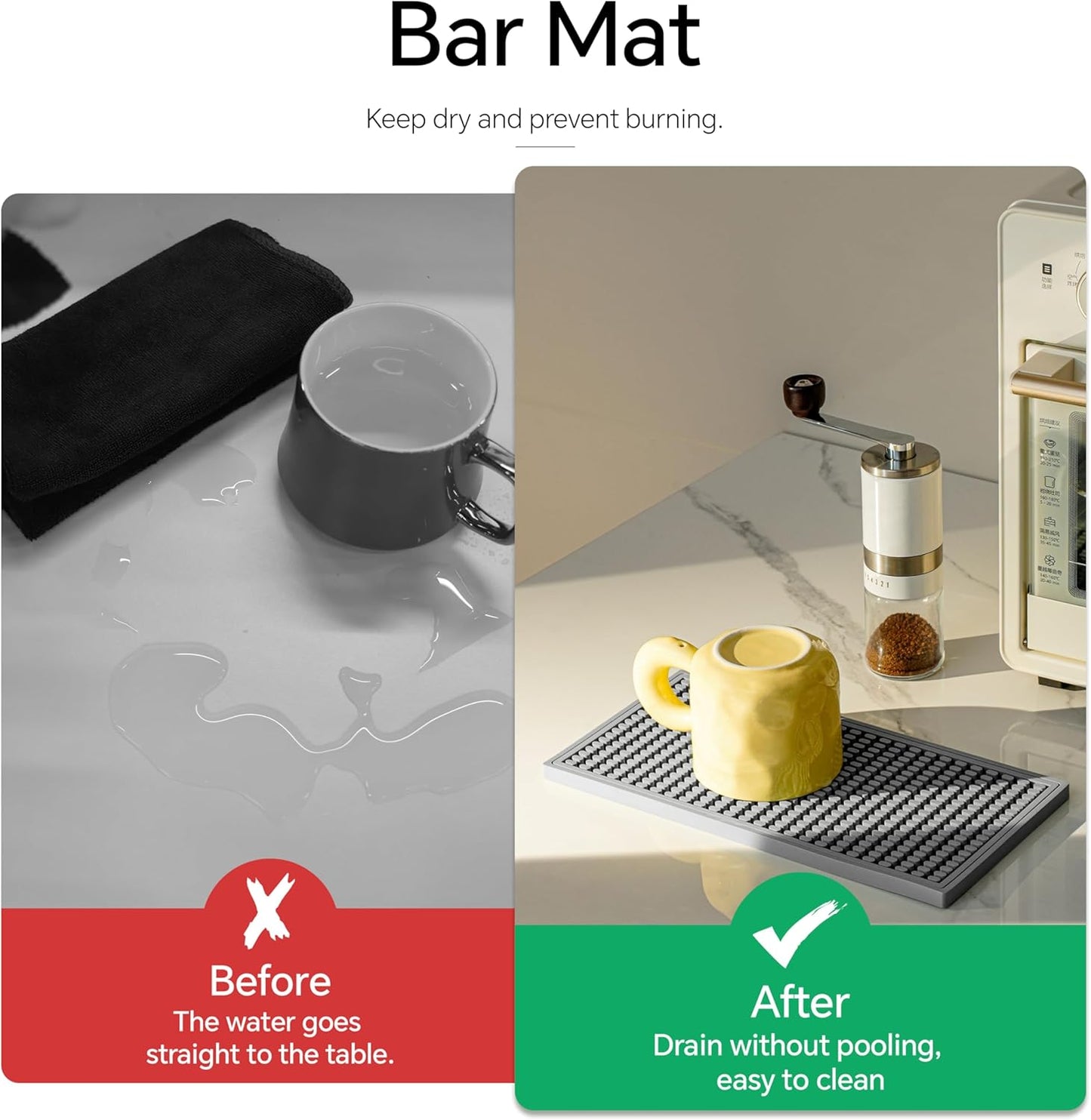 2 Pack Bar Mat, Drying Mat Household Bar Tools,Gray Cocktail Bar Mat 5.9''X12''，Suitable for Bar, Outdoor Camping, Home Bar Mats