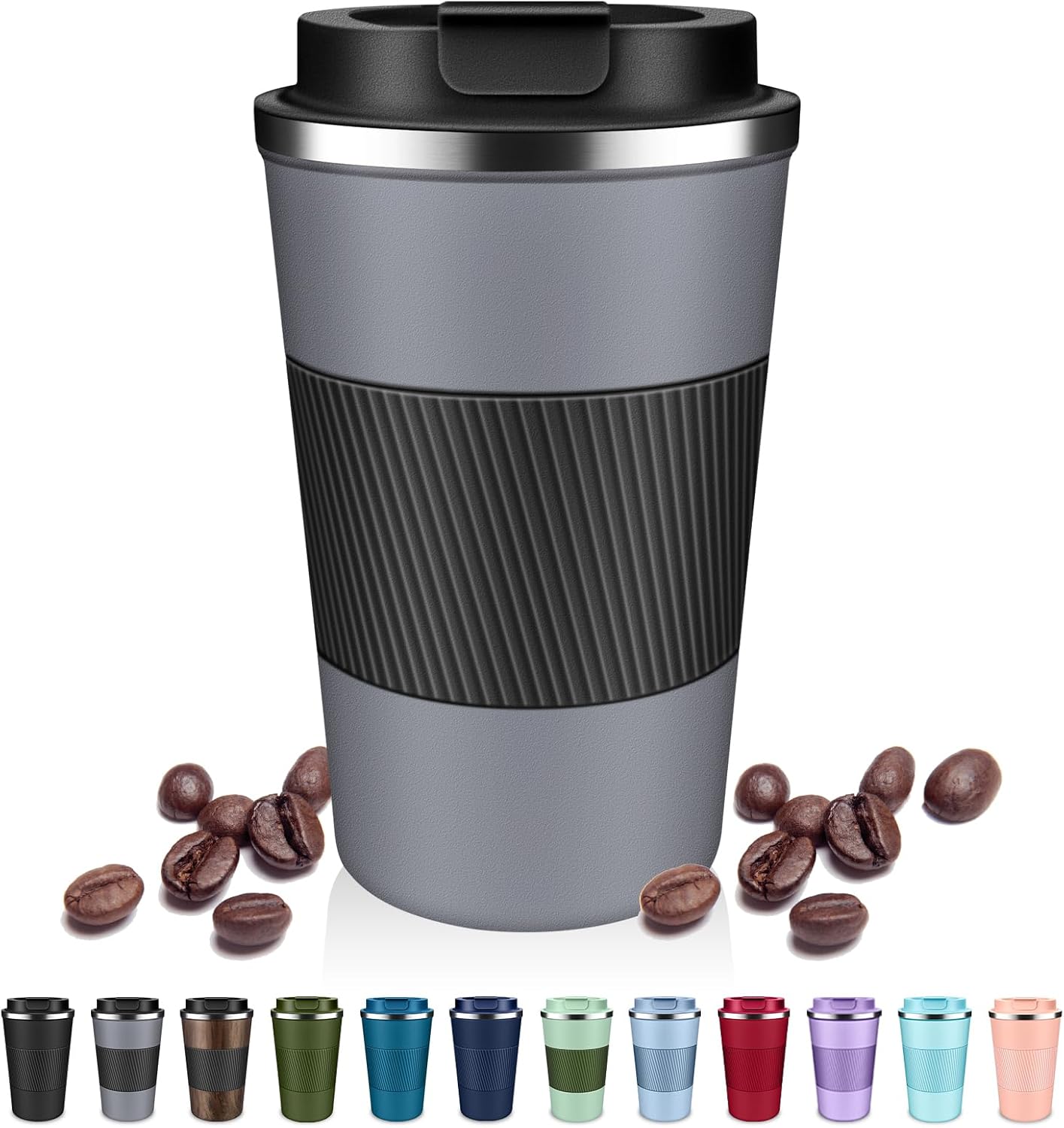 Insulated Coffee Tumblers with Flip Lid 12oz / 17oz, Stainless Steel Travel Coffee Mug Leak Proof, Vacuum Insulated Coffee Mug Reusable Cup, Keeps Cold and Hot for Coffee Tea