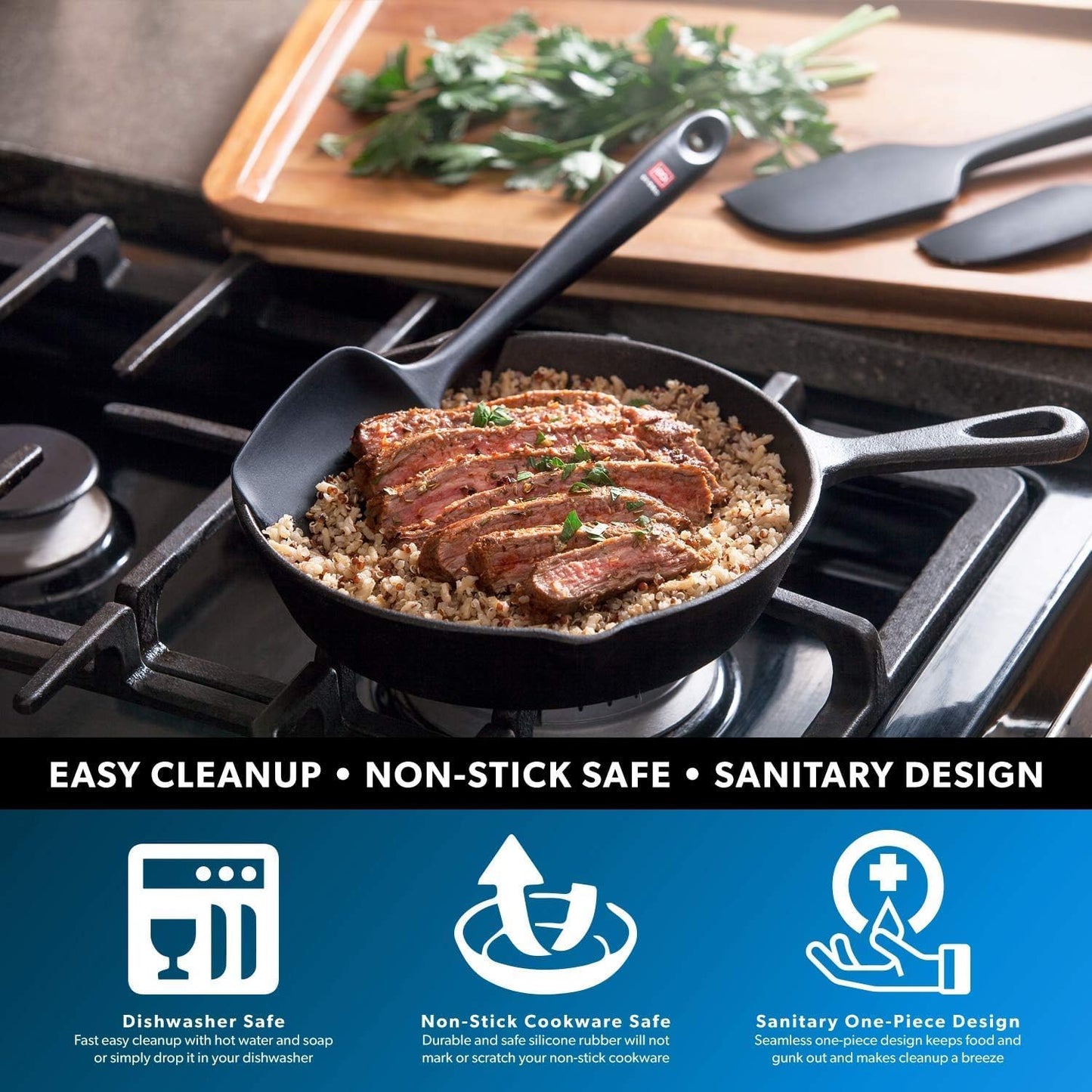 DI ORO Silicone Spoon Spatula - Forever Warranty - 600°F Heat-Resistant Large Silicone Spoonula Scraper - BPA Free Nonstick Cookware Safe Rubber Kitchen Utensil for Baking, Cooking, & Mixing (Blue)