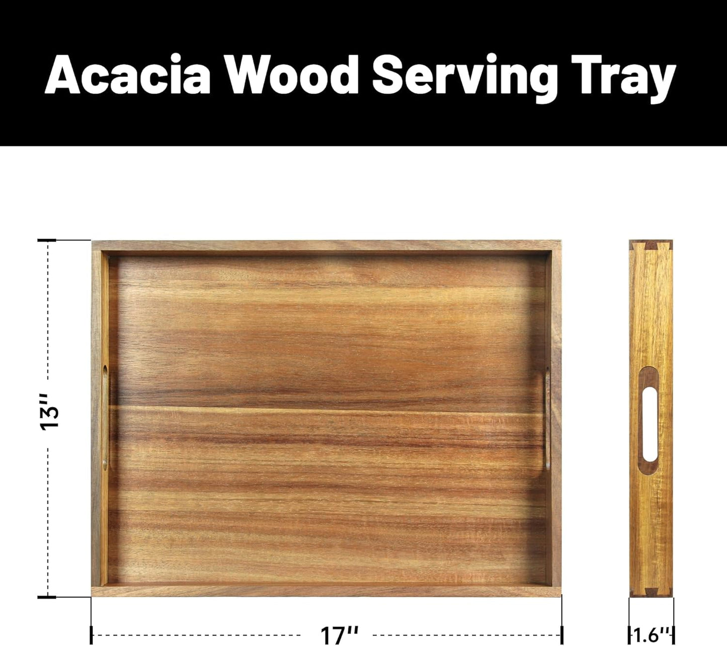 Acacia Wood Serving Tray with Handles£¨17 Inch£© ? Decorative Wooden Tray for Breakfast in Bed, Kitchen, or Serving on Couch, Coffee Table, Ottoman for Living Room, and More