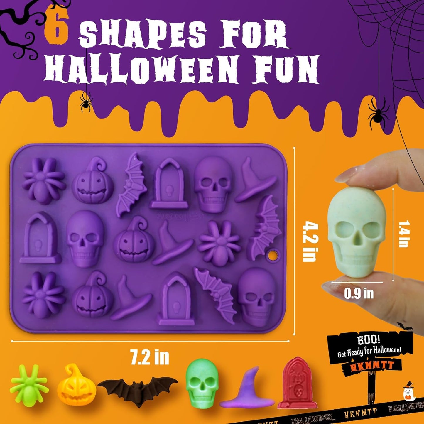 Halloween Molds Silicone for Chocolate 3 Pack, 3D Halloween Chocolate Candy Gummy Mold Skull Pumpkin Bat Ghost Witch Hat Spider tombstone Shapes Mold