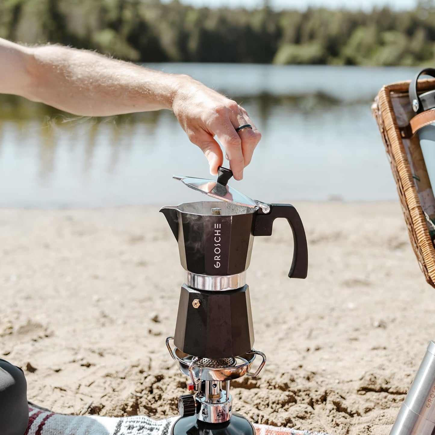 GROSCHE Milano Stovetop Espresso Maker Moka Pot 3 espresso Cup - 5 oz, Black - Cuban Coffee Maker Stove top coffee maker Moka Italian espresso greca coffee maker brewer percolator