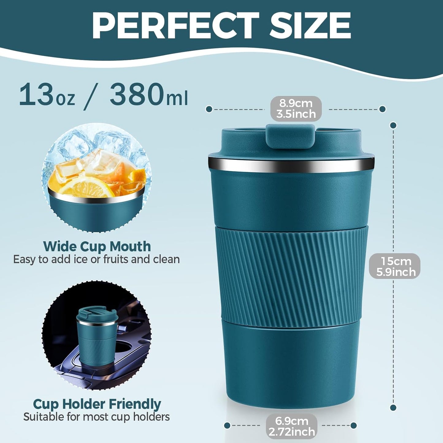 Volhoply 13 oz Stainless Steel Insulated Travel Coffee Mug with Fip Lid Bulk 2 Pack,Reusable Double Wall Vacuum Metal Coffee Cup,Portable Leak Proof Thermal Tumbler for Hot&Cold Drinks(Assort Color,2)