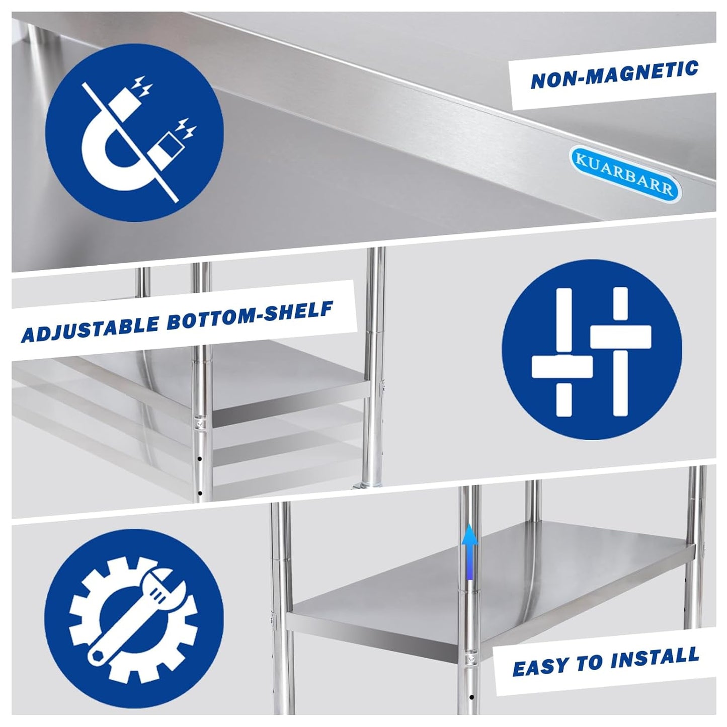 Stainless Steel Table 30 x 18 Inch NSF Commercial Stainless Steel Prep Table Metal End Table for Restaurant Kitchen Garage