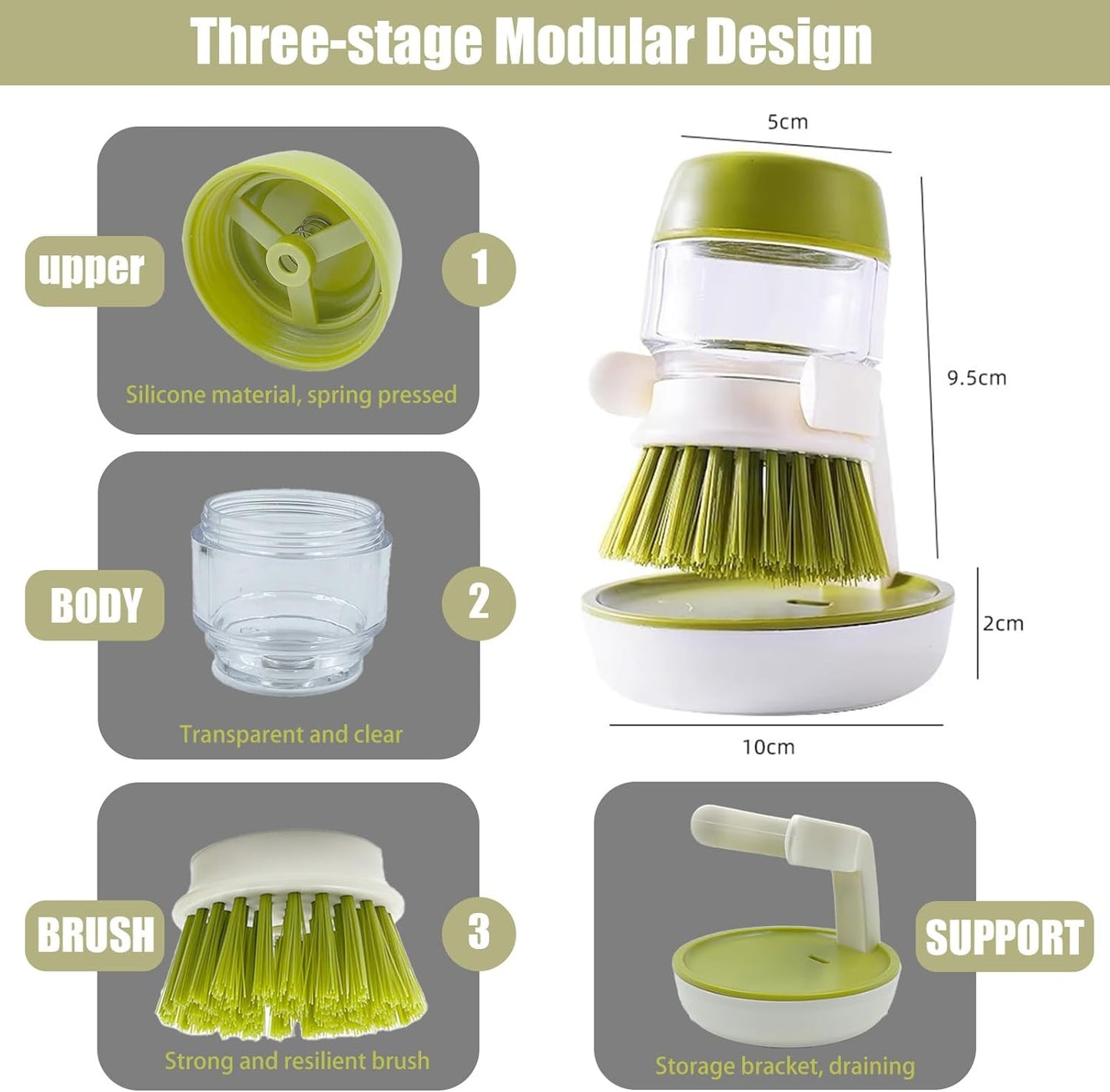 Palm Brush Refills, Dish Brush Replacement Head, 4 Pack