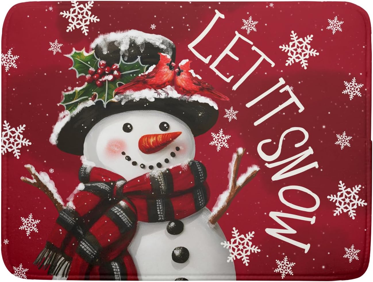 Merry Christmas Dish Drying Mat for Kitchen Counter 16x18 Inch Let It Snow Dish Draining Mat Xmas Snowflakes Decorations Fast Absorbent Tableware Cardinal Birld Dishes Pad for Coffee Bar Countertop