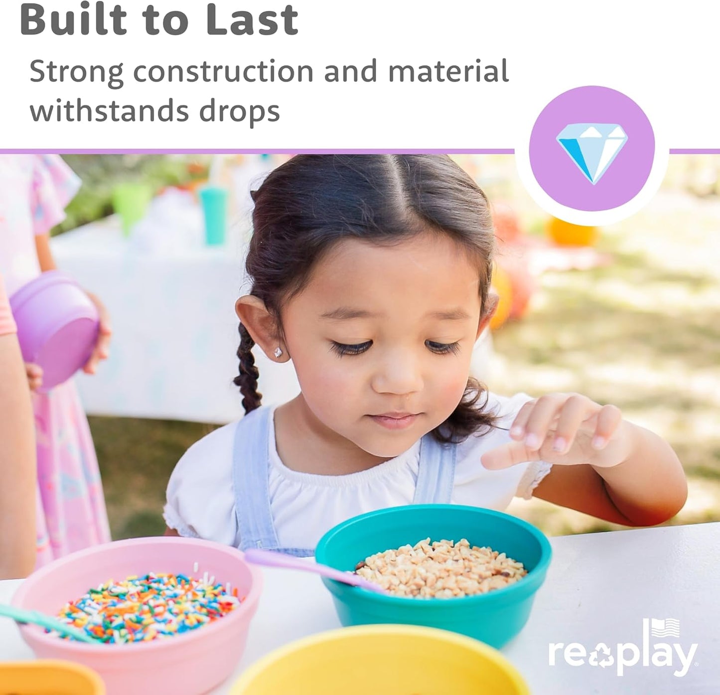 Re-Play 12 Oz. Toddler Bowls for Snack and Everyday Dining - Dishwasher and Microwave Safe - Made in USA - Set of 3-5.75" x 5.75" x 2" - Beach Baby