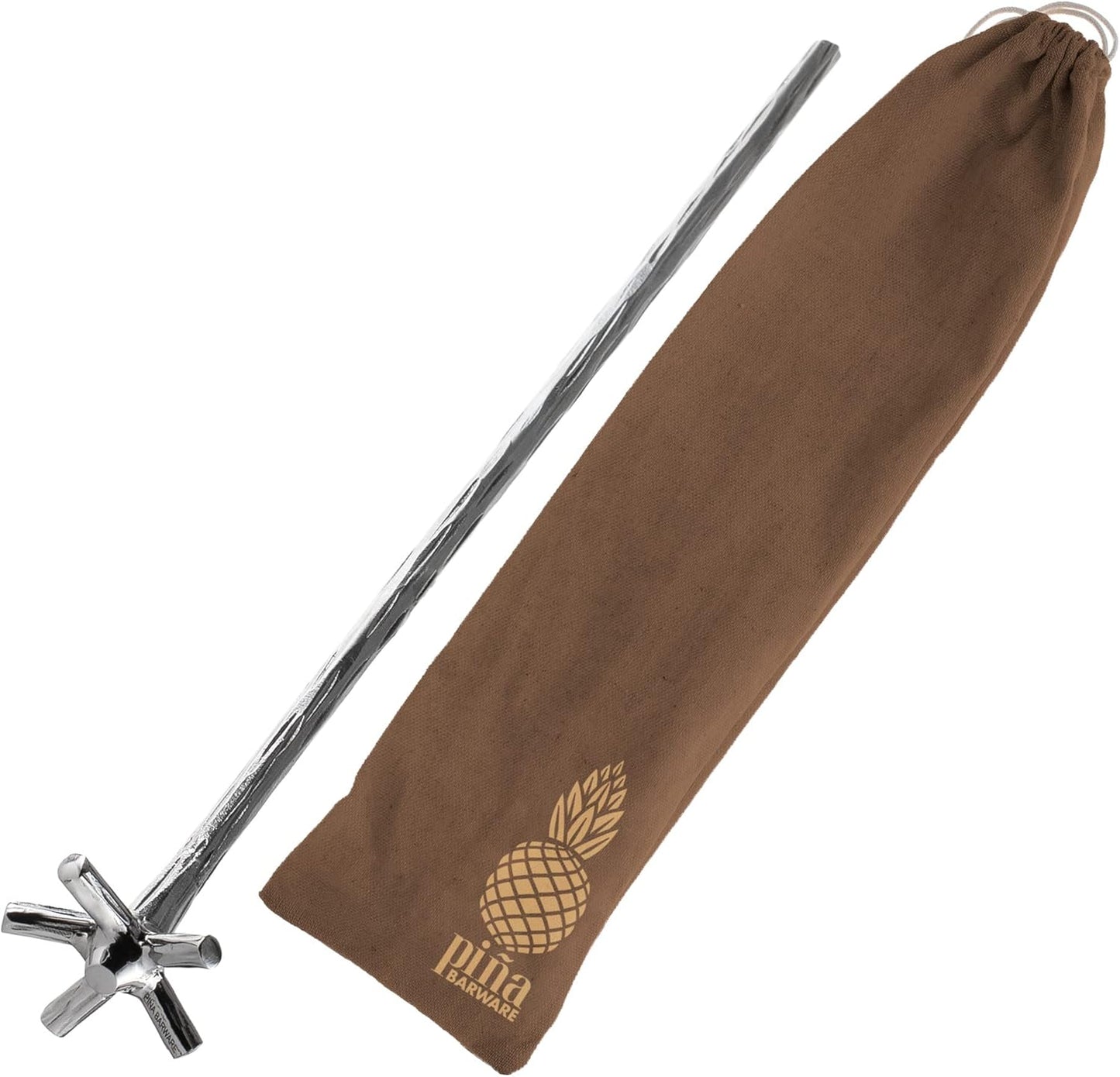 Pi?a Barware Swizzle Stick Stirrer - Stainless Steel with Handmade Wood-Grain Finish (Narrow Width, One Swizzle Stick)