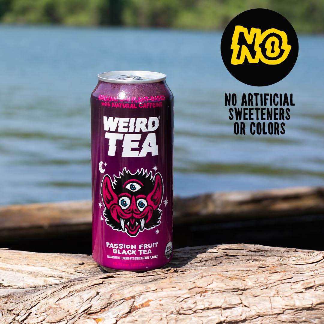 Drink Weird Organic Passion Fruit Black Tea – 16oz Cans, 160mg Organic Caffeine, Pack of 12 – Smooth & Energizing Energy Drink Alternative