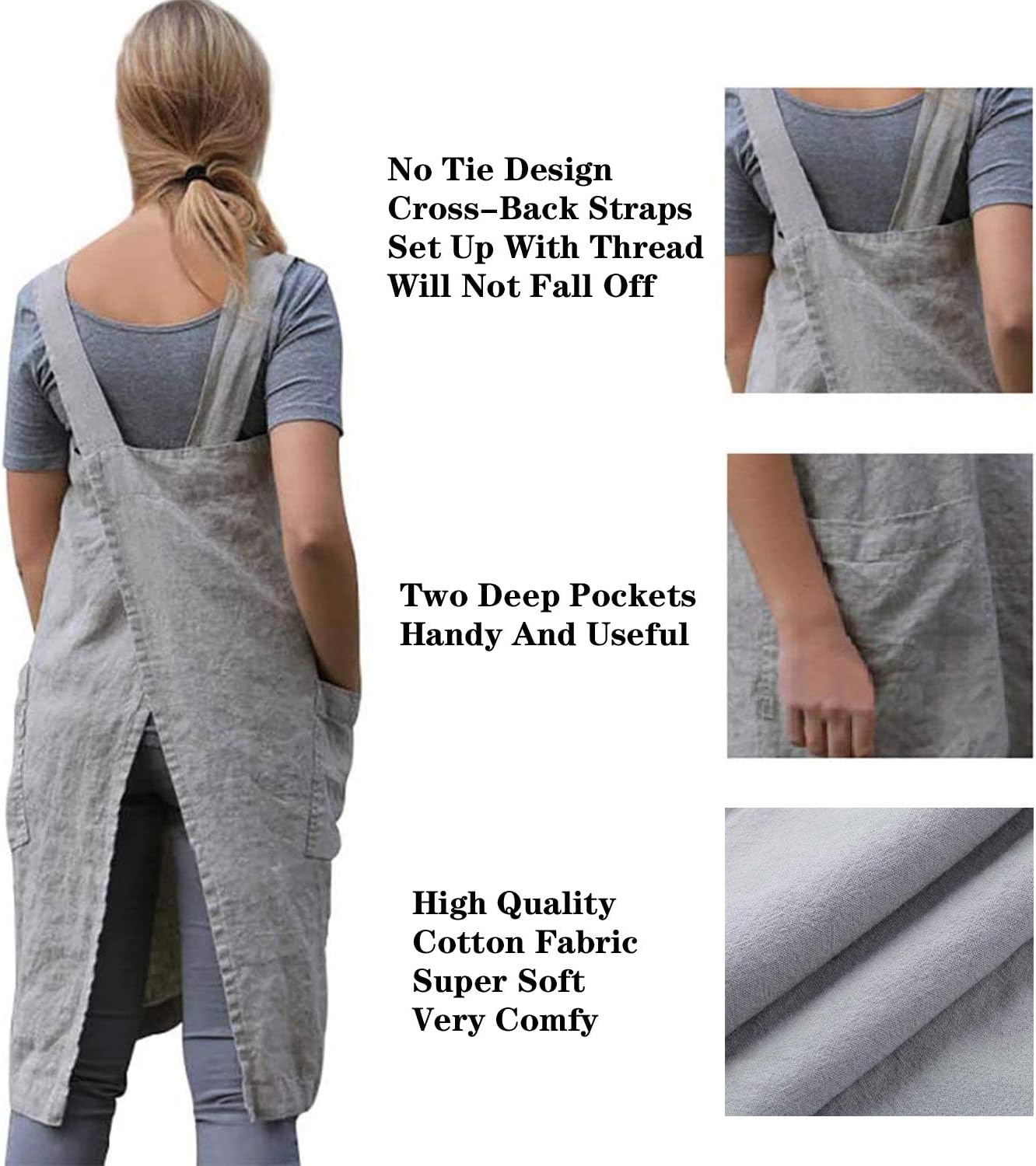 YESDOOD Cotton Linen Apron Cross Back Apron for Women with Pockets Pinafore Dress for Baking Cooking
