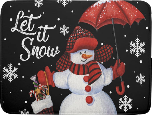 Black Snowman Dish Drying Mats for Kitchen Counter, Winter Snowflake Dish Mat Absorbent Reversible Microfiber Dish Drying Pad Christmas Kitchen Drying Mat Dish Drainer Rack Mats for Bar 18¡±x24¡±
