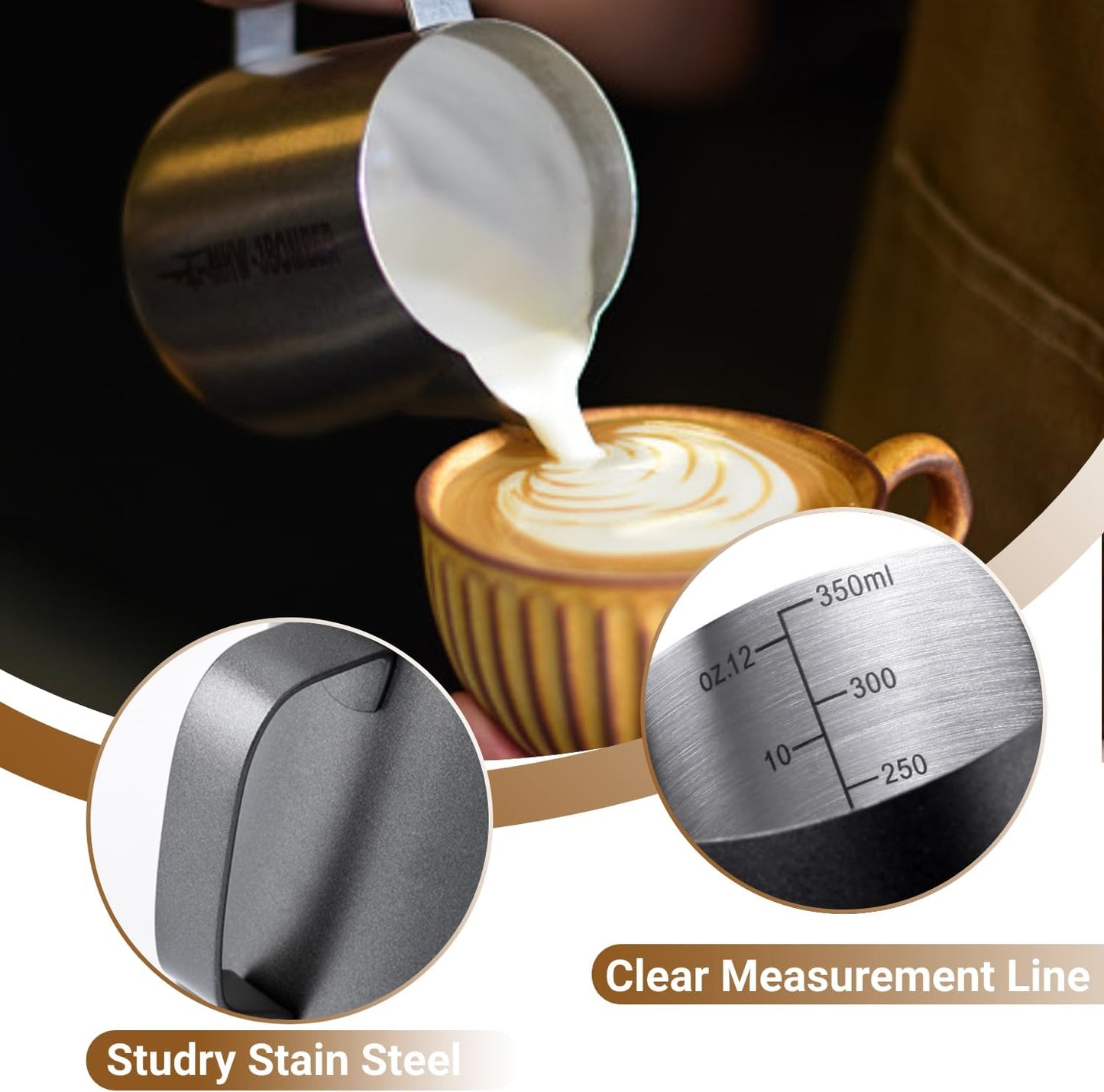 Milk Frothing Pitcher, 350ml/600ml (12oz/20oz) Milk Frother Cup Stainless Steel Jug Steaming Pitcher, Milk Coffee Cappuccino Latte Art Barista Steam Pitchers Milk Jug Cup with Decorating Pen