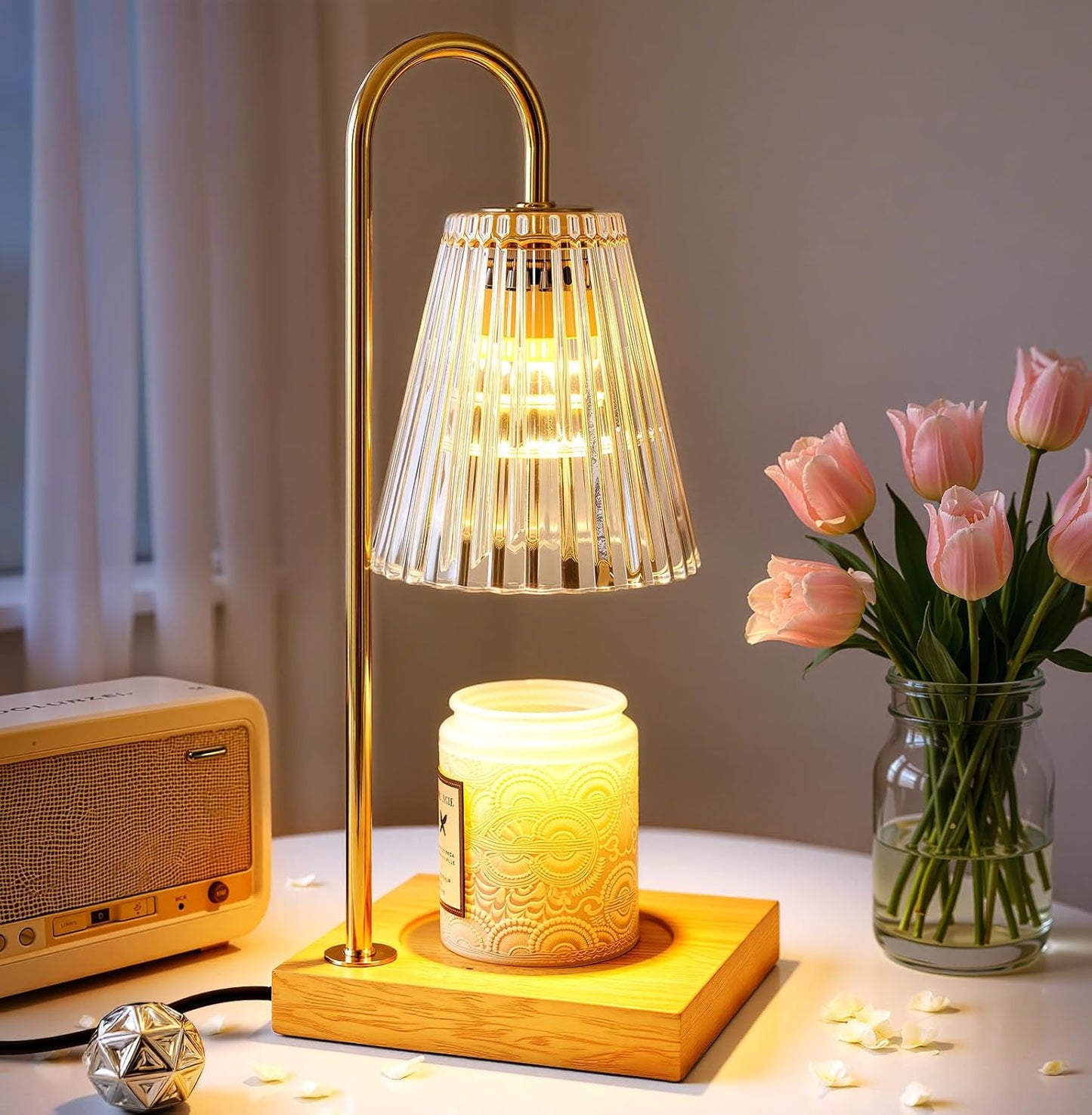 Candle Warmer Lamp with Timer Dimmer, Birthday Gifts for Mom Women Friend Sister, House Warming Gifts, Vintage Clear Wax Melt Warmer, Fall Decorations Office Apartment Dorm Room Home Decor