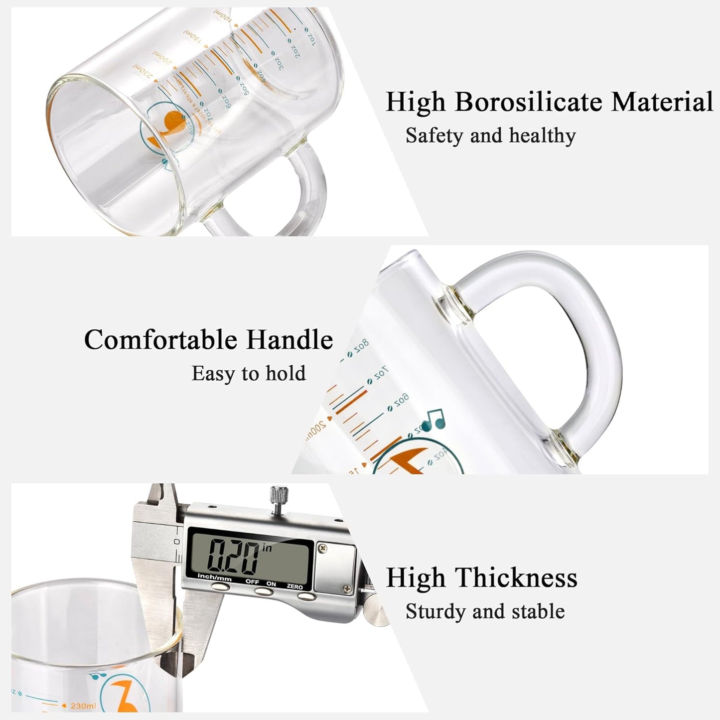 2 Piece Expresso shots cup,Glass measuring cup,8 Oz Glass Measuring Cup,Tea Glass Cups withHandles,Glass Coffee Cups for Latte(Black-2pcs)