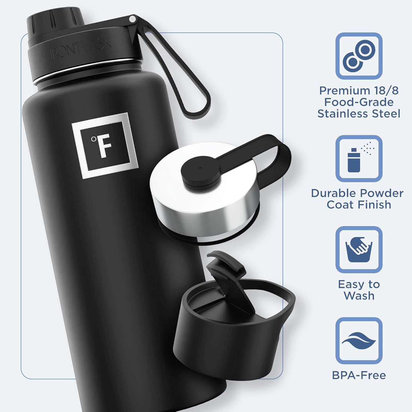 IRON °FLASK Camping & Hiking Hydration Flask with 3 Lids - Stainless Steel, Double Walled & Vacuum Insulated Water Bottle - Leak Proof & BPA Free (Dark Rainbow, Spout - 32 oz)