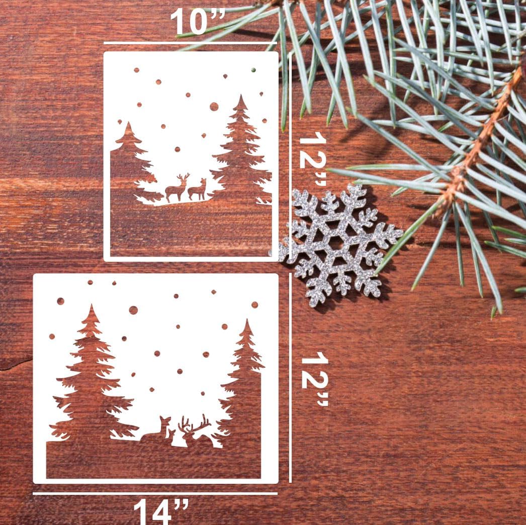 Christmas Stencils for Window Glass Large Christmas Stencil Forest Deer Stencil for Doormat Winter Scene Holiday Drawing Templates for Painting on Wall Canvas Paper Doormat