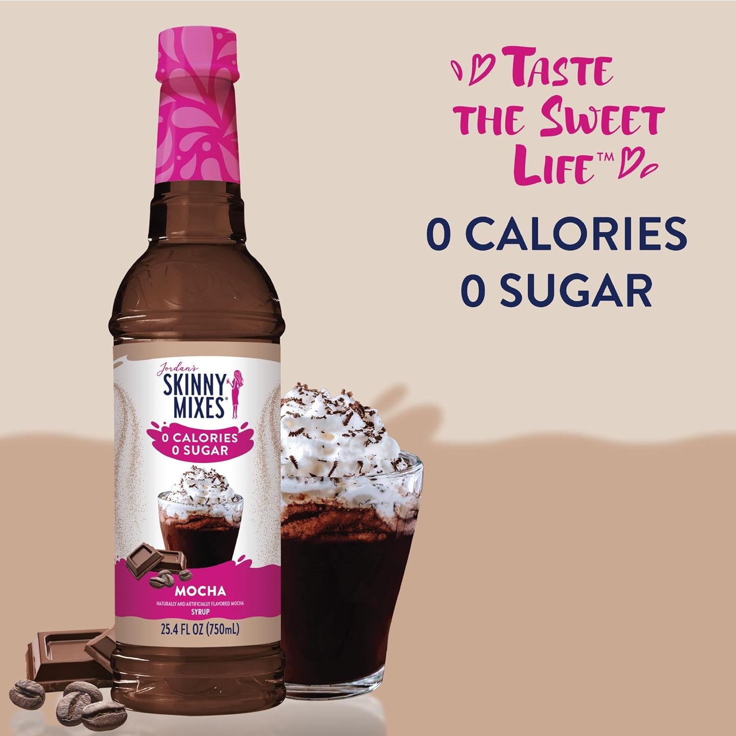 Jordan's Skinny Syrups Sugar Free Coffee Syrup, Mocha Flavor Drink Mix, Zero Calorie Flavoring for Chai Latte, Protein Shake, Food & More, Gluten Free, Keto Friendly, 25.4 Fl Oz, 1 Pack