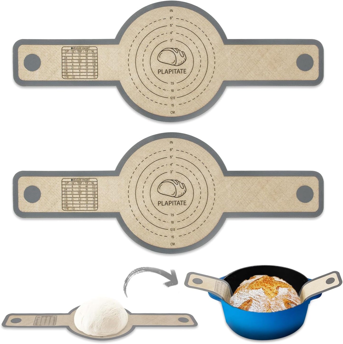 Silicone Bread Sling for Dutch Oven Liners, Non Stick 2 PCS, Easy Clean Reusable Silicone Bread Baking Mat with Long Handles, Easy to Transfer Sourdough Bread, Round
